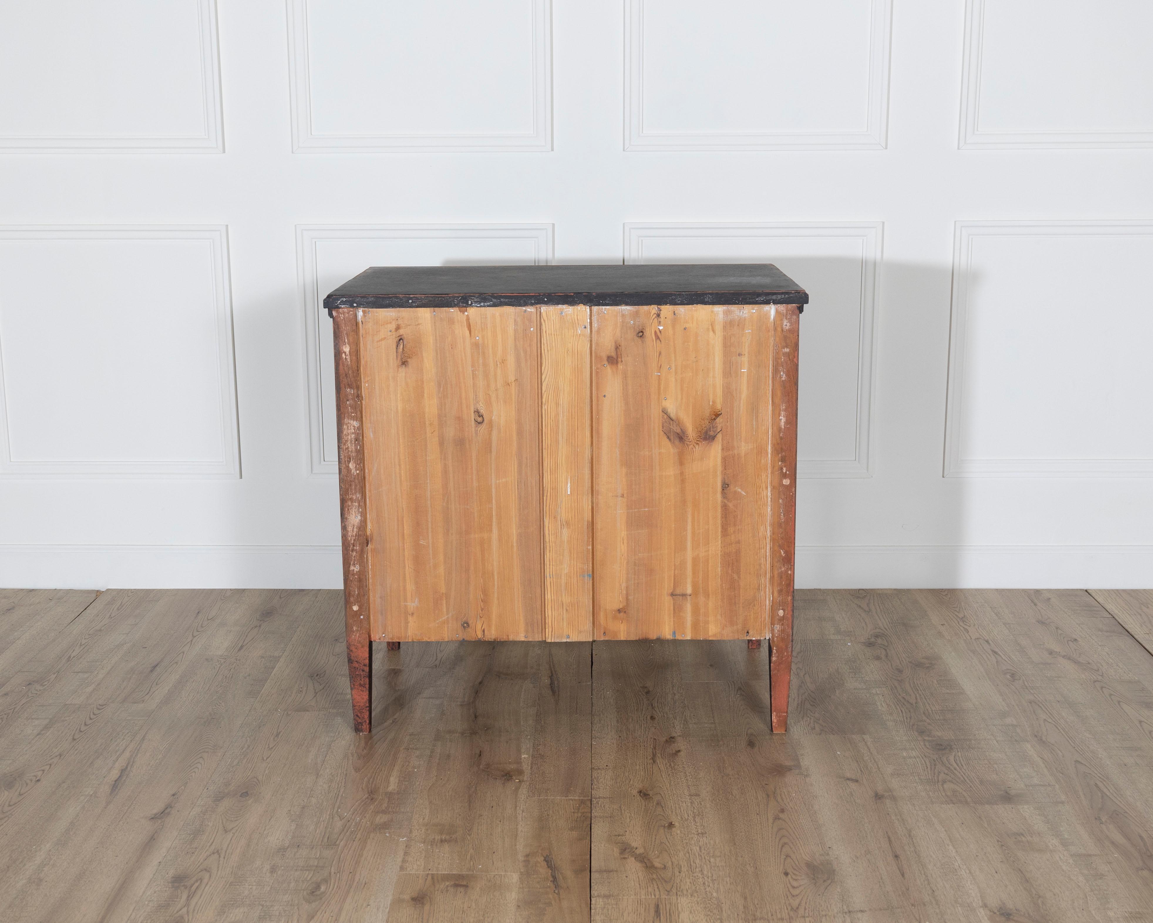 Pine ON HOLD -A Gustavian style chest of drawers in black with beautiful patina For Sale