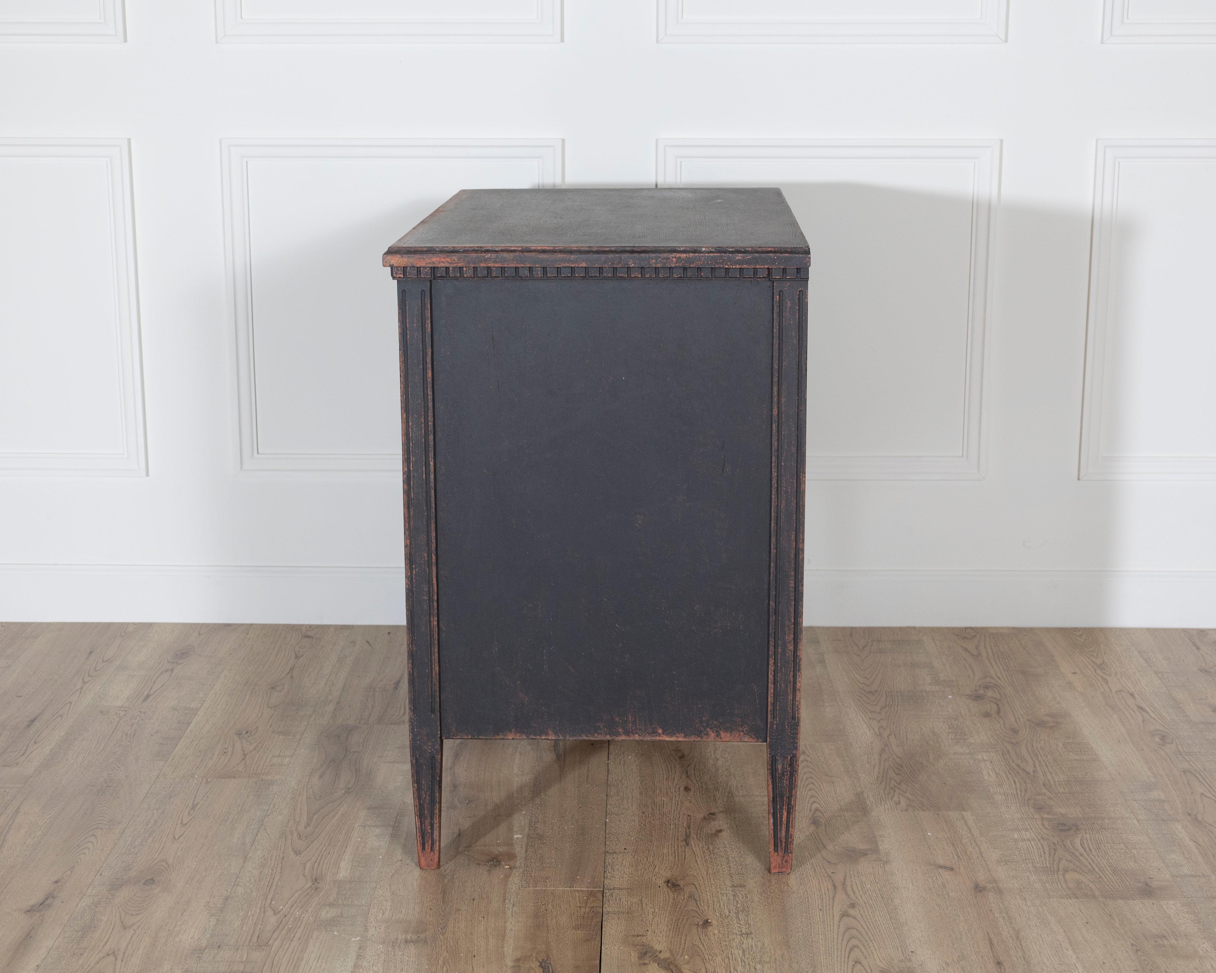 ON HOLD -A Gustavian style chest of drawers in black with beautiful patina For Sale 1