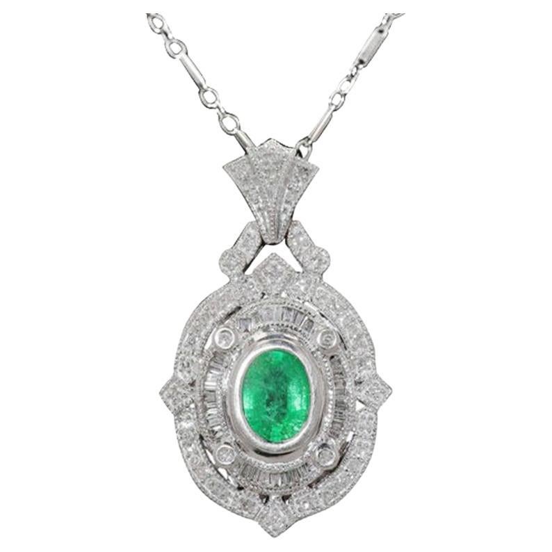ON HOLD Ornate Art Deco Style Estate Emerald & Diamond Halskette