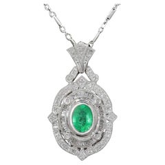 ON HOLD Ornate Art Deco Style Estate Emerald & Diamond Halskette