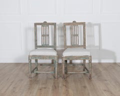 On Hold - Pair of 18th Century Gustavian Side Chairs with Original Paint from Li