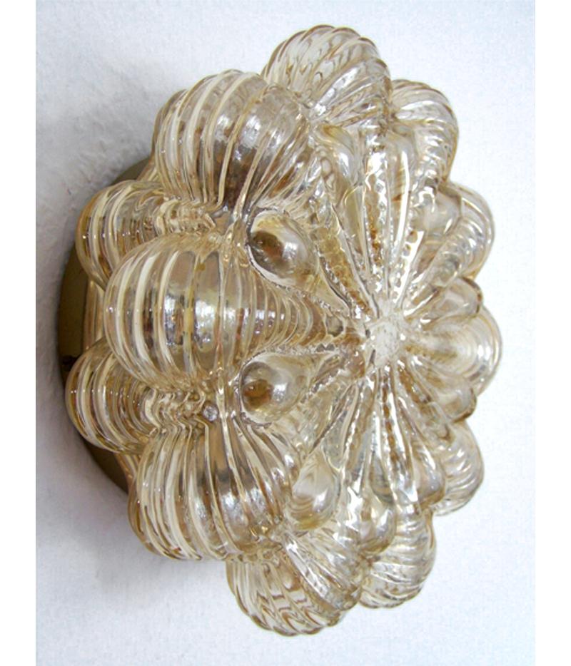 Mid-Century Modern One of German Vintage Amber Glass Ceiling or Wall Light Flushmount, 1960s