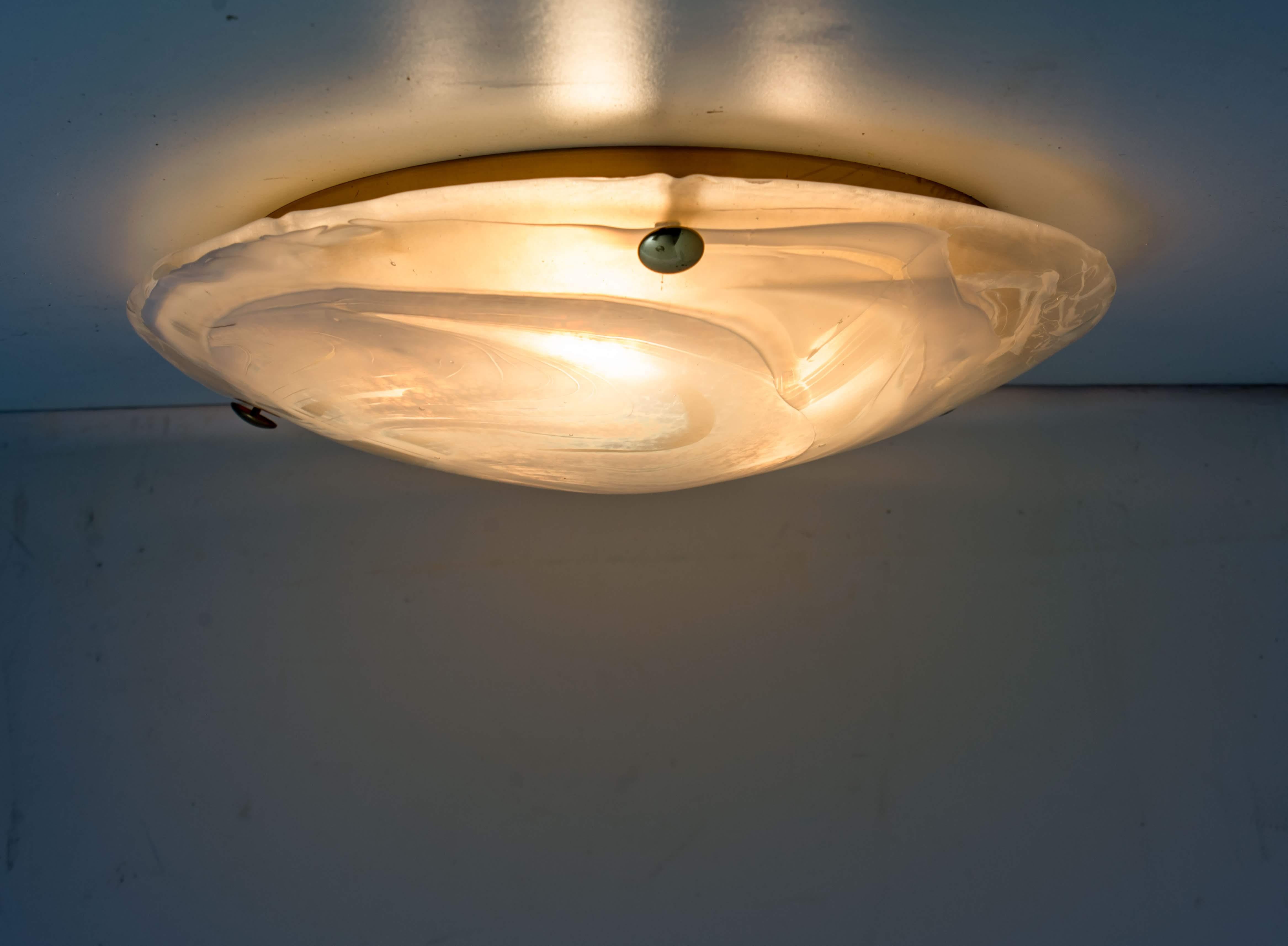 1 of The 10 Brass Massive Murano Glass Wall Lights or Flush mounts, Two Sizes In Good Condition For Sale In Rijssen, NL