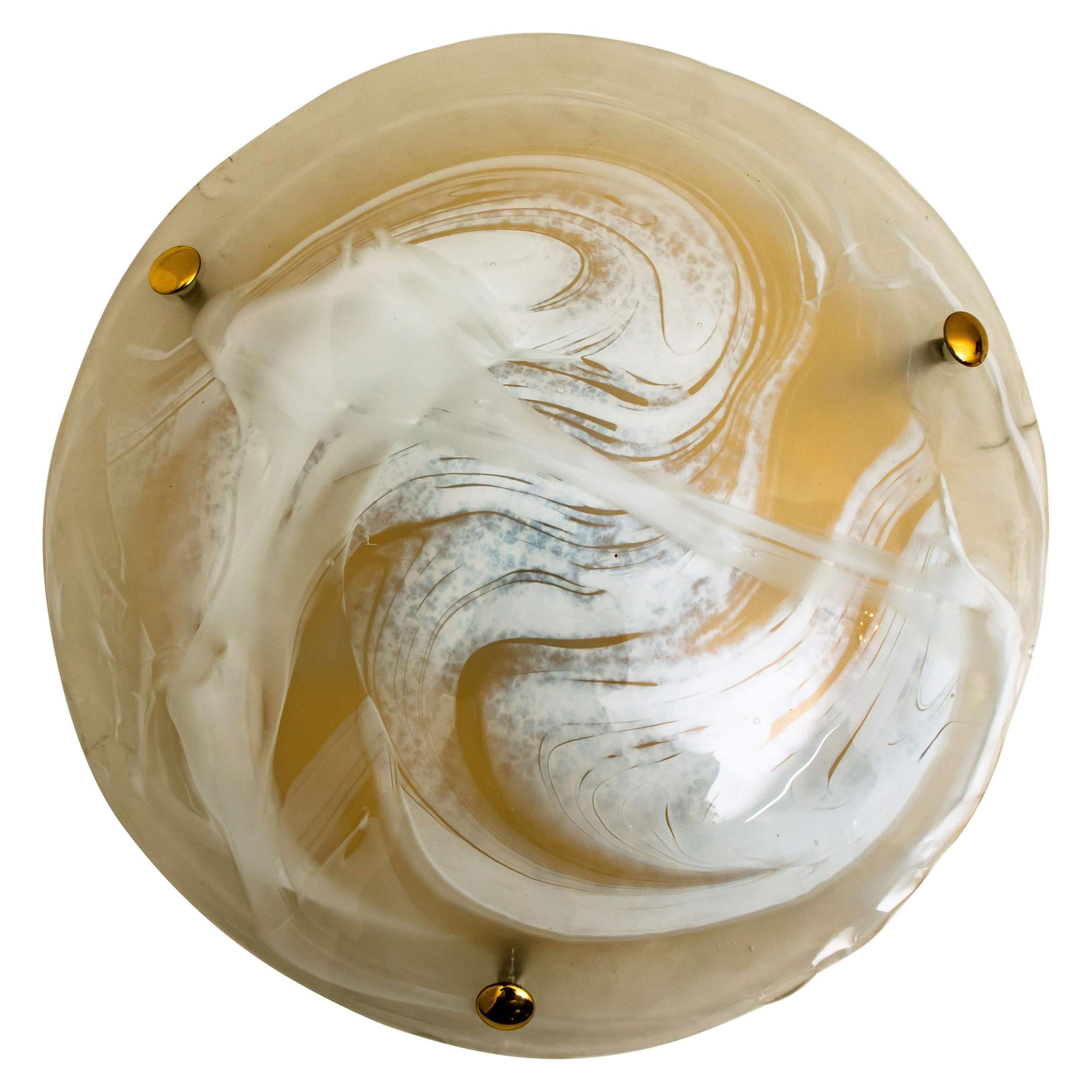 1 of The 10 Brass Massive Murano Glass Wall Lights or Flush mounts, Two Sizes For Sale