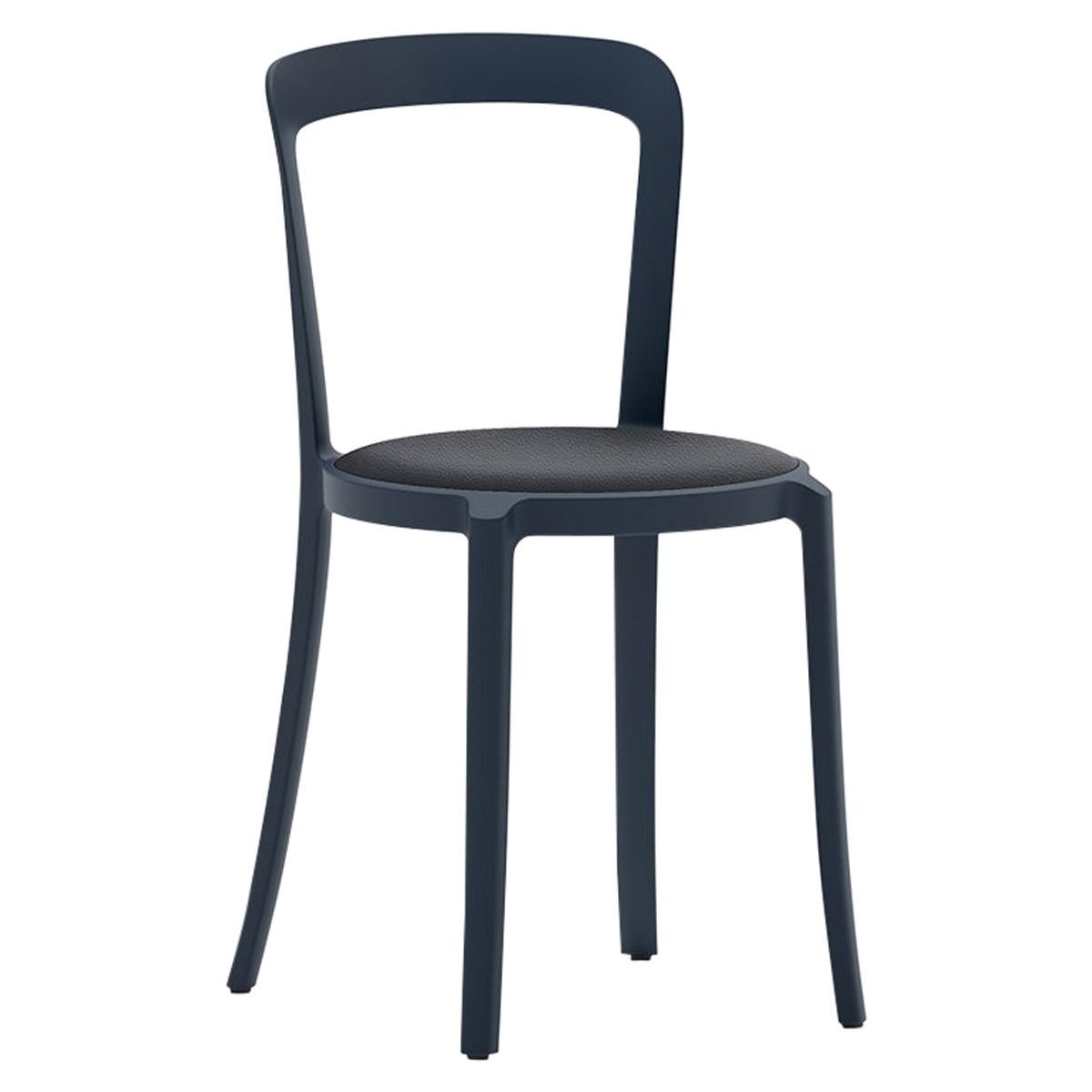 On & On Stacking Chair in Plastic with Dark Blue Leather by Barber & Osgerby