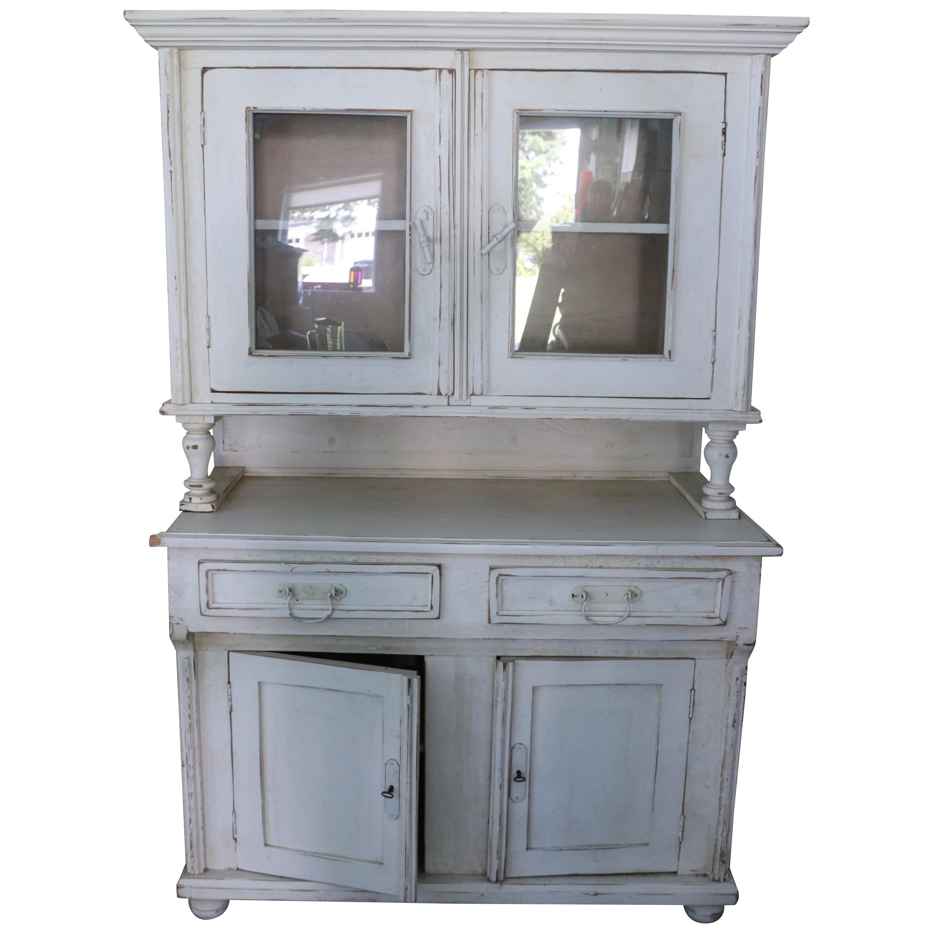 1900's French Farmhouse Pale Yellow Shabby Chic Mansion Breakfront