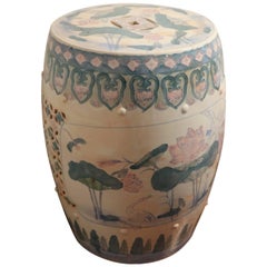 Antique ON SALE!  Lotus, Cranes and Dragon Flies Oh My! Ruan Cai Asian Garden Stool