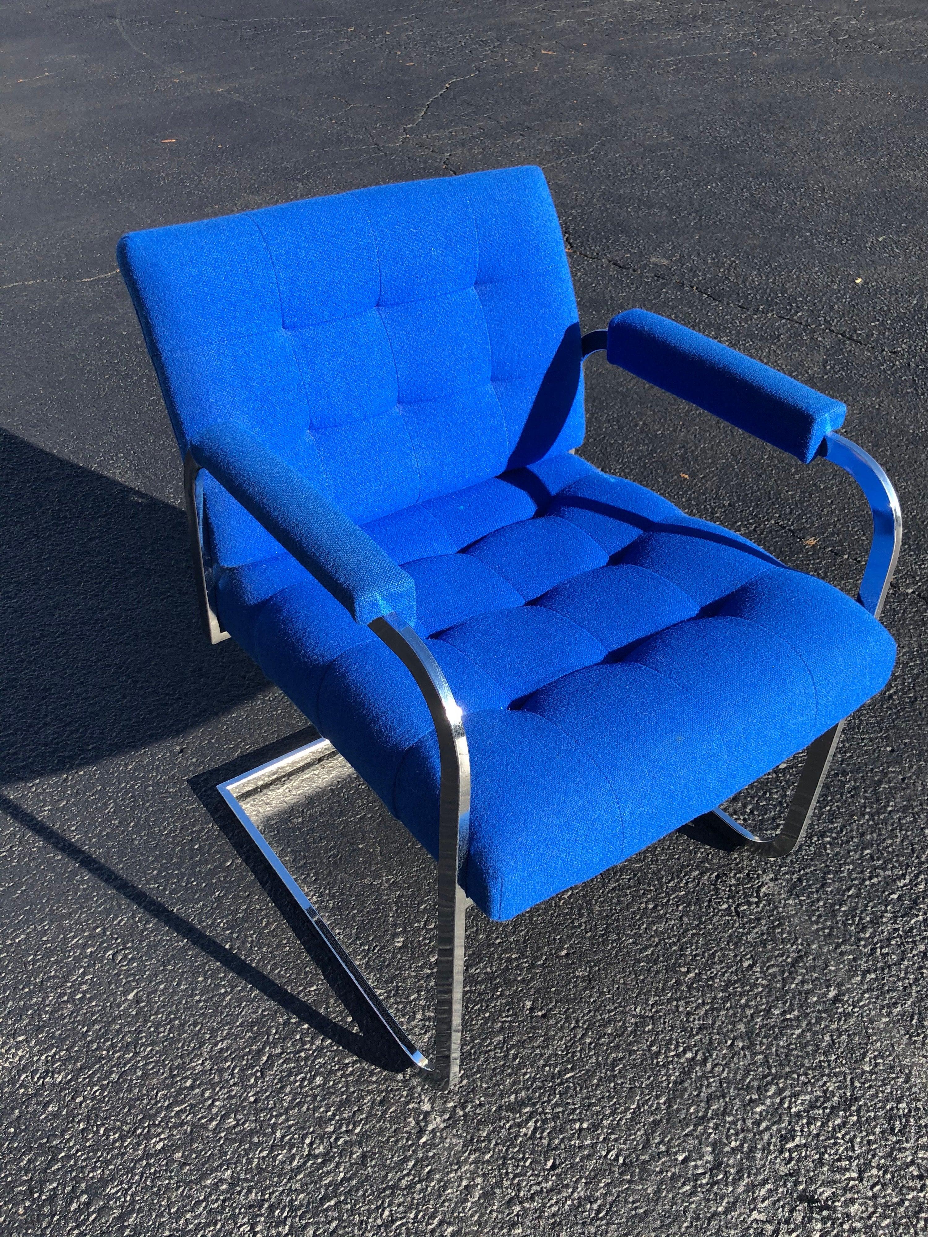 American Milo Baughman Style Chrome Armchair