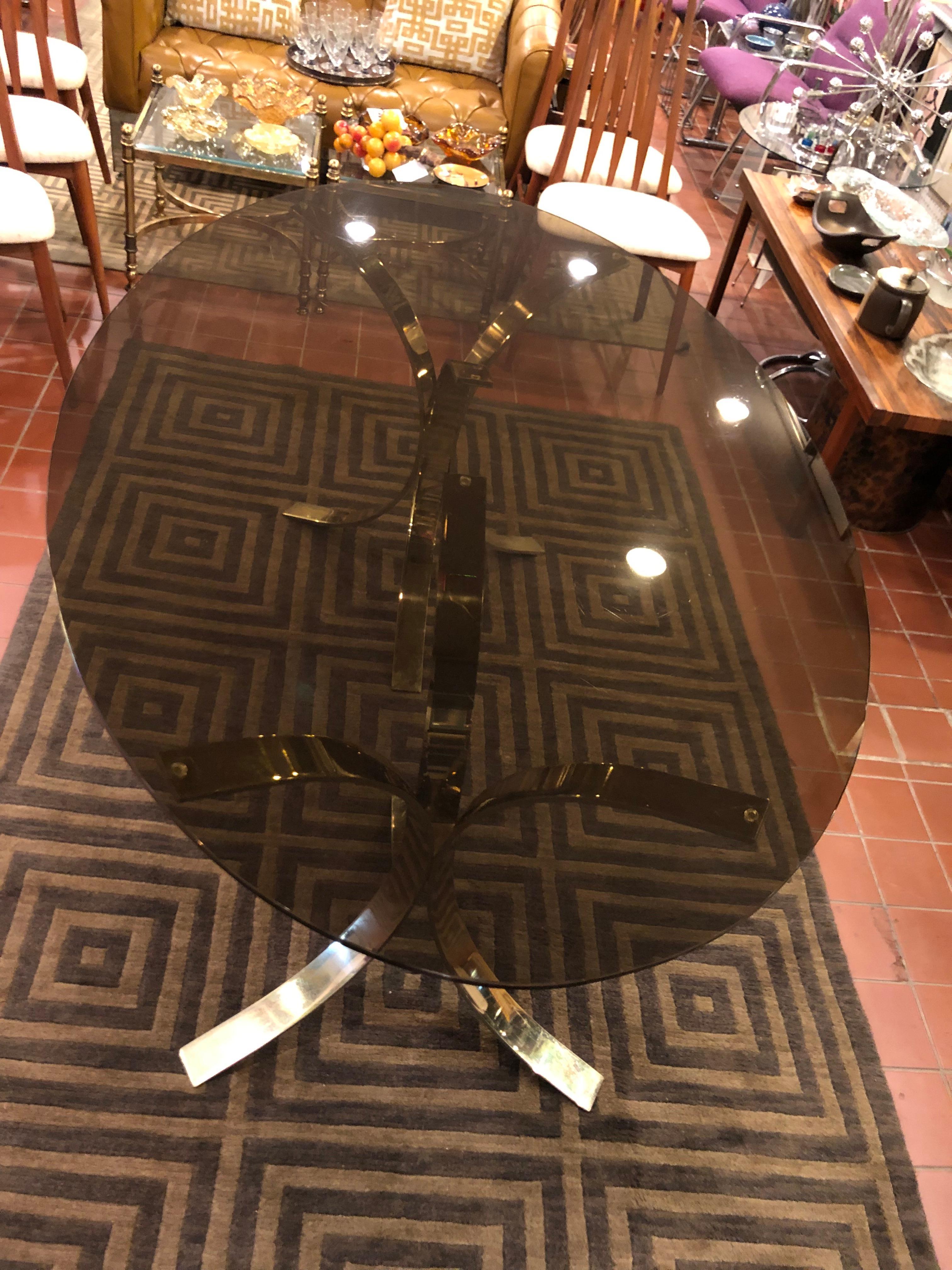 Roger Sprunger  Brass and Smoked Glass Oval Dining Table 9