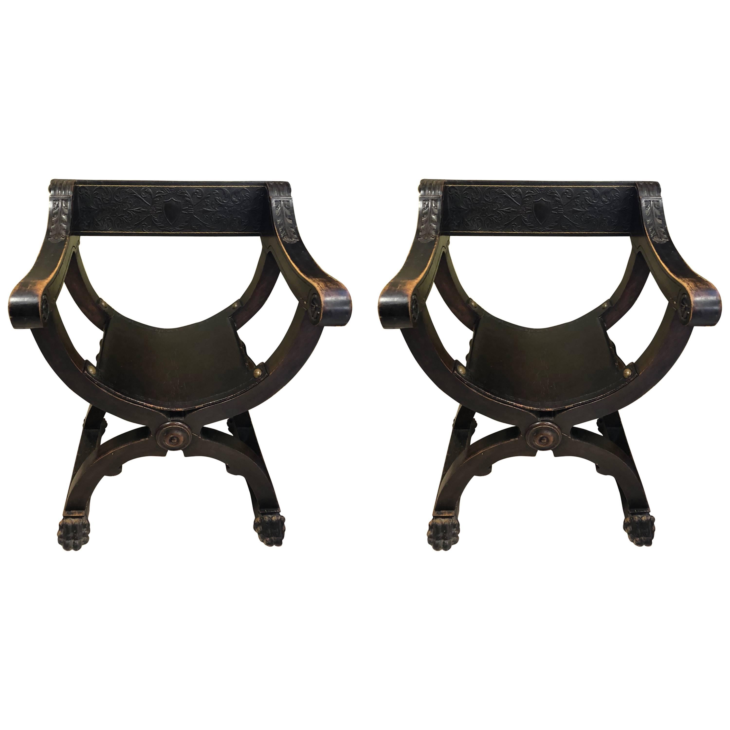 Dante's Chairs , Savonarola Authentic Wooden Italian Armchairs Leather Seat 