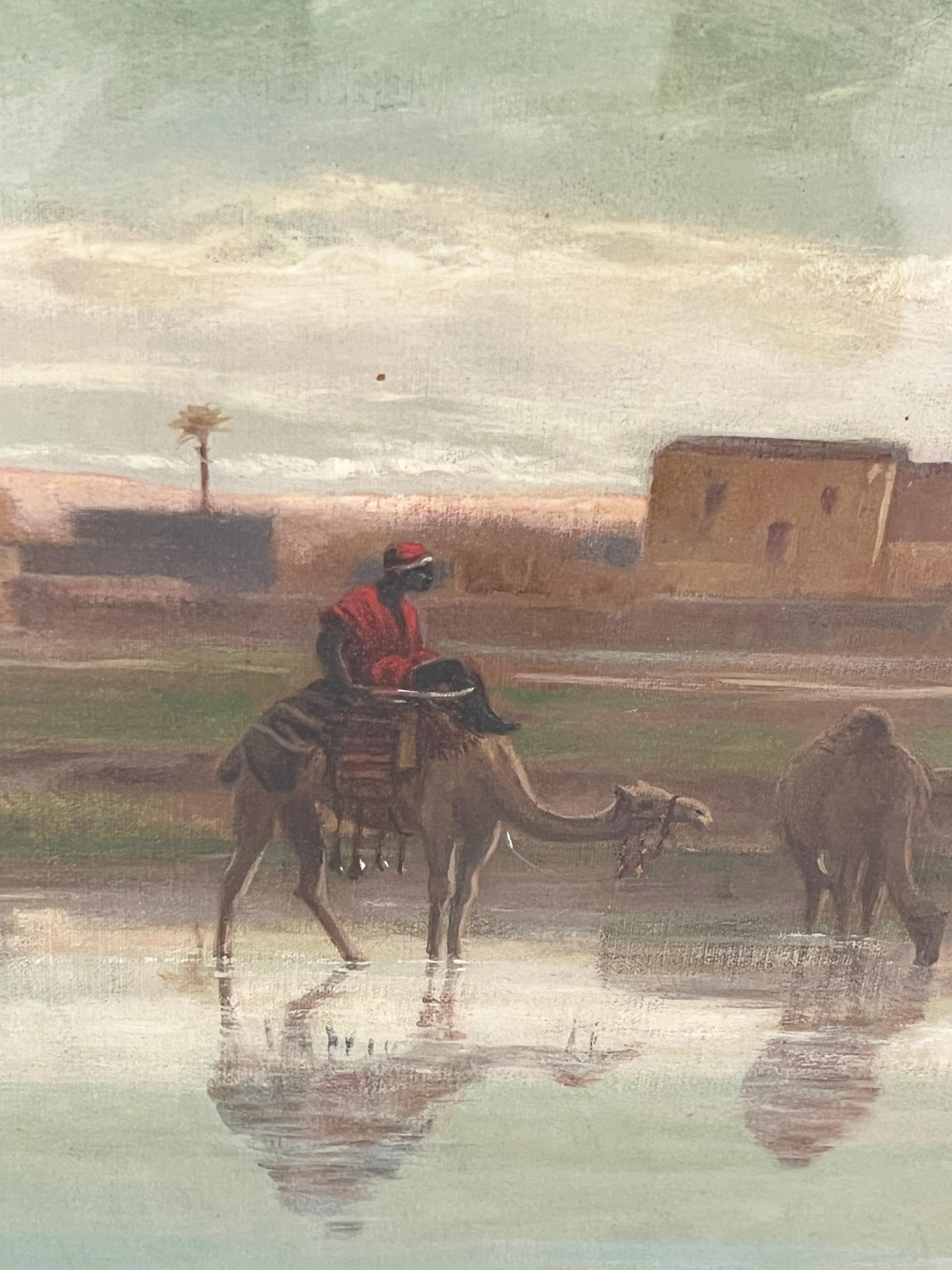 Anglais « On the Banks of the Nile », grande huile sur toile de Frederick Goodall R.A en vente