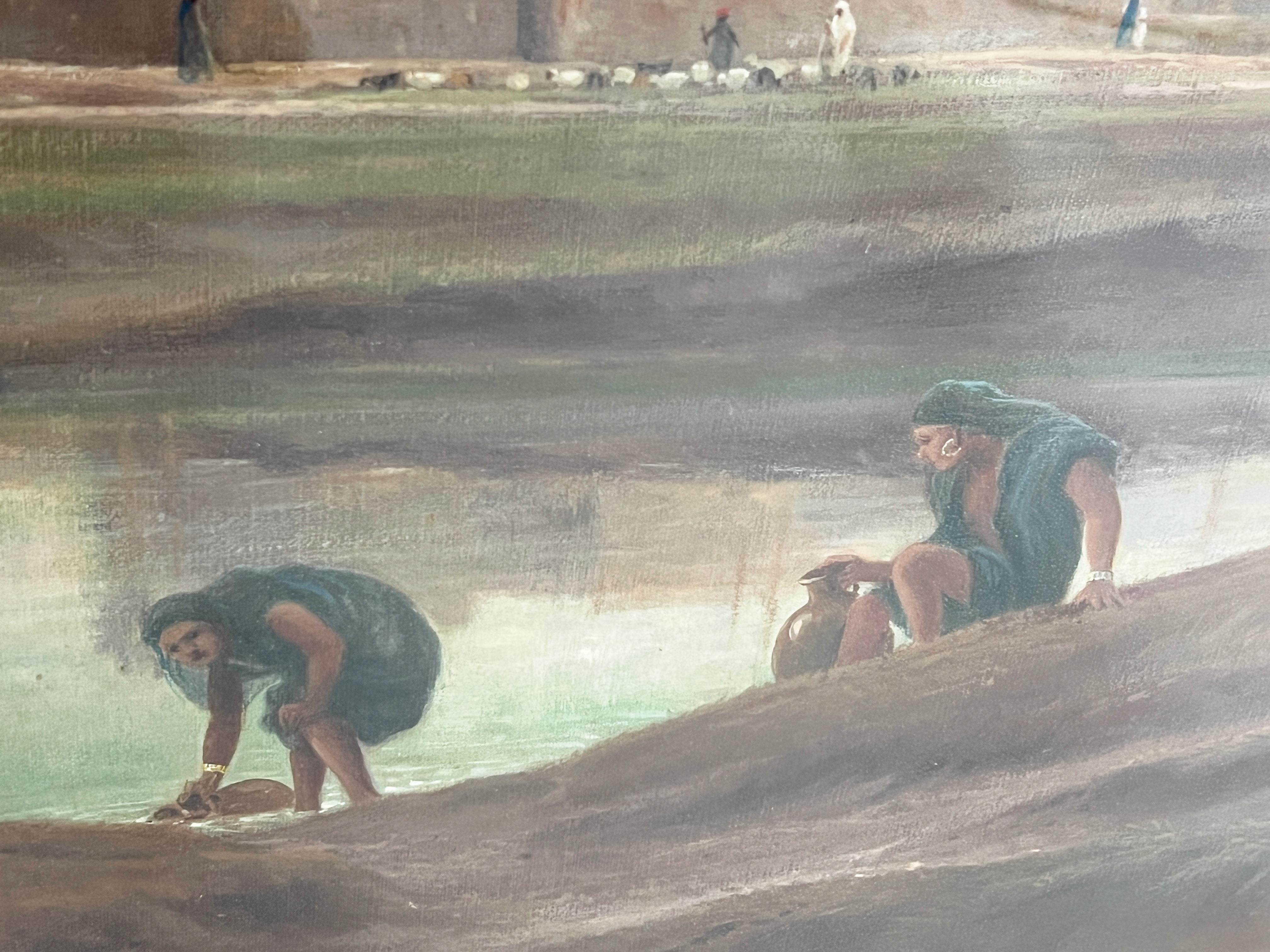 XIXe siècle « On the Banks of the Nile », grande huile sur toile de Frederick Goodall R.A en vente