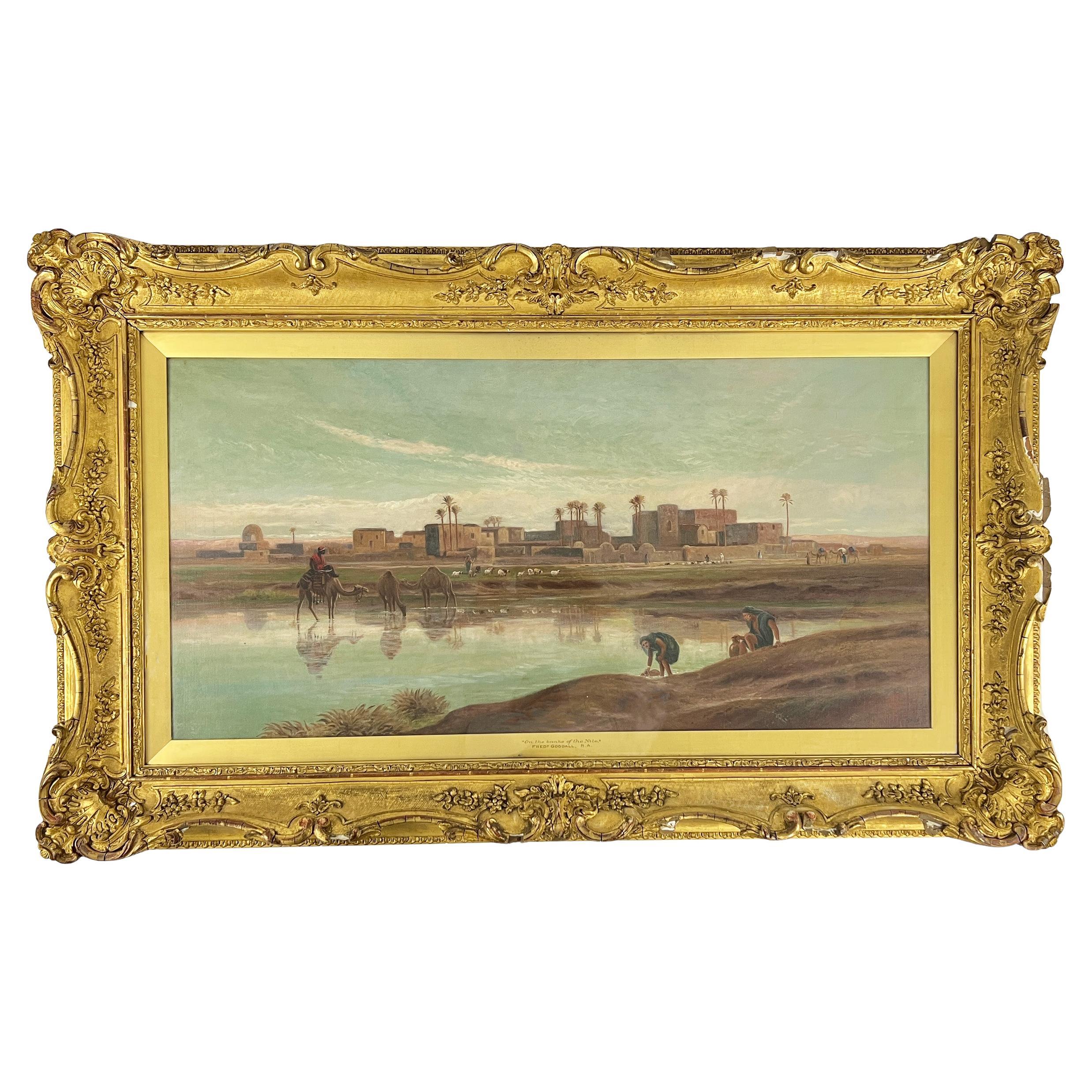 « On the Banks of the Nile », grande huile sur toile de Frederick Goodall R.A en vente