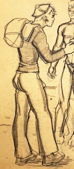 "On the Beach, " Drawing of Sailor and Swimmer by Avel deKnight, Black Artist