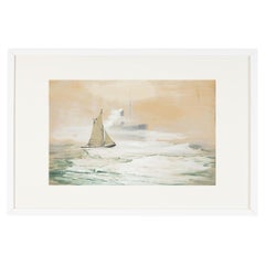 On the high Seas Gouache on Paper Framed Georg Romin Sailing Boat Romantic