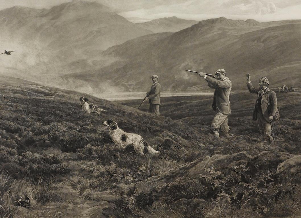 Gravé On the Moors ou « Dogging » signé par Heywood Hardy, impression ancienne, 1894 en vente