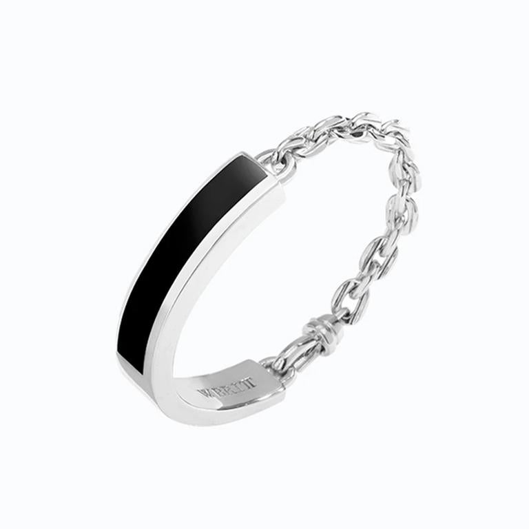 Contemporary On the Side Bracelet, Sterling Silver, Black Agate For Sale