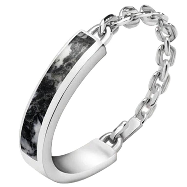 On the Side Bracelet, Sterling Silver, Zebra Stone For Sale