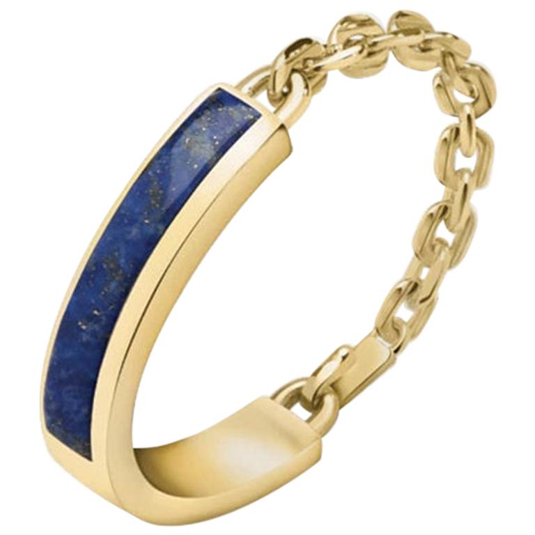 On the Side Bracelet, Yellow Silver, Lapis For Sale