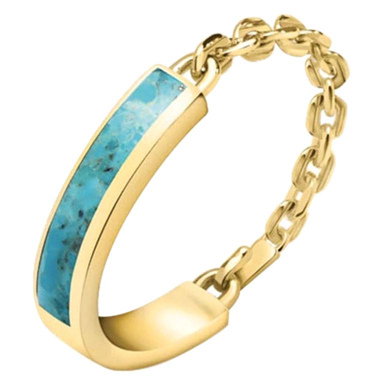 Bracelet latéral en argent jaune et turquoise en vente