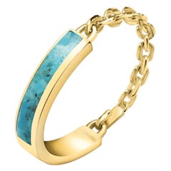 On the Side Bracelet, Yellow Silver, Turquoise