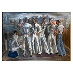 "Sul lungomare", Nove marinai al cantiere navale di Brooklyn, 1946 Pittura a olio