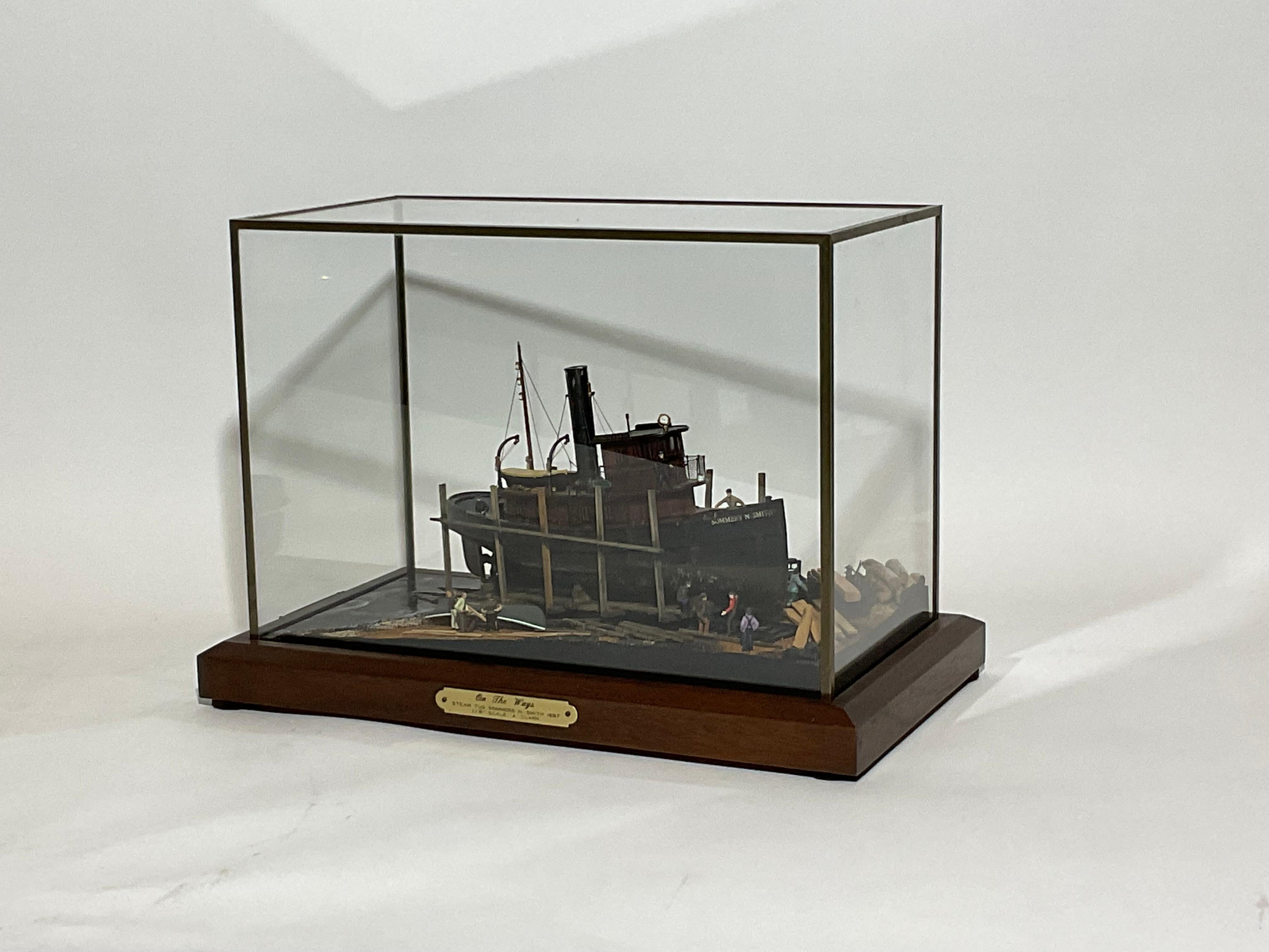 On The Ways Tugboat Diorama by Arthur Clark 8282 In Distressed Condition For Sale In Norwell, MA