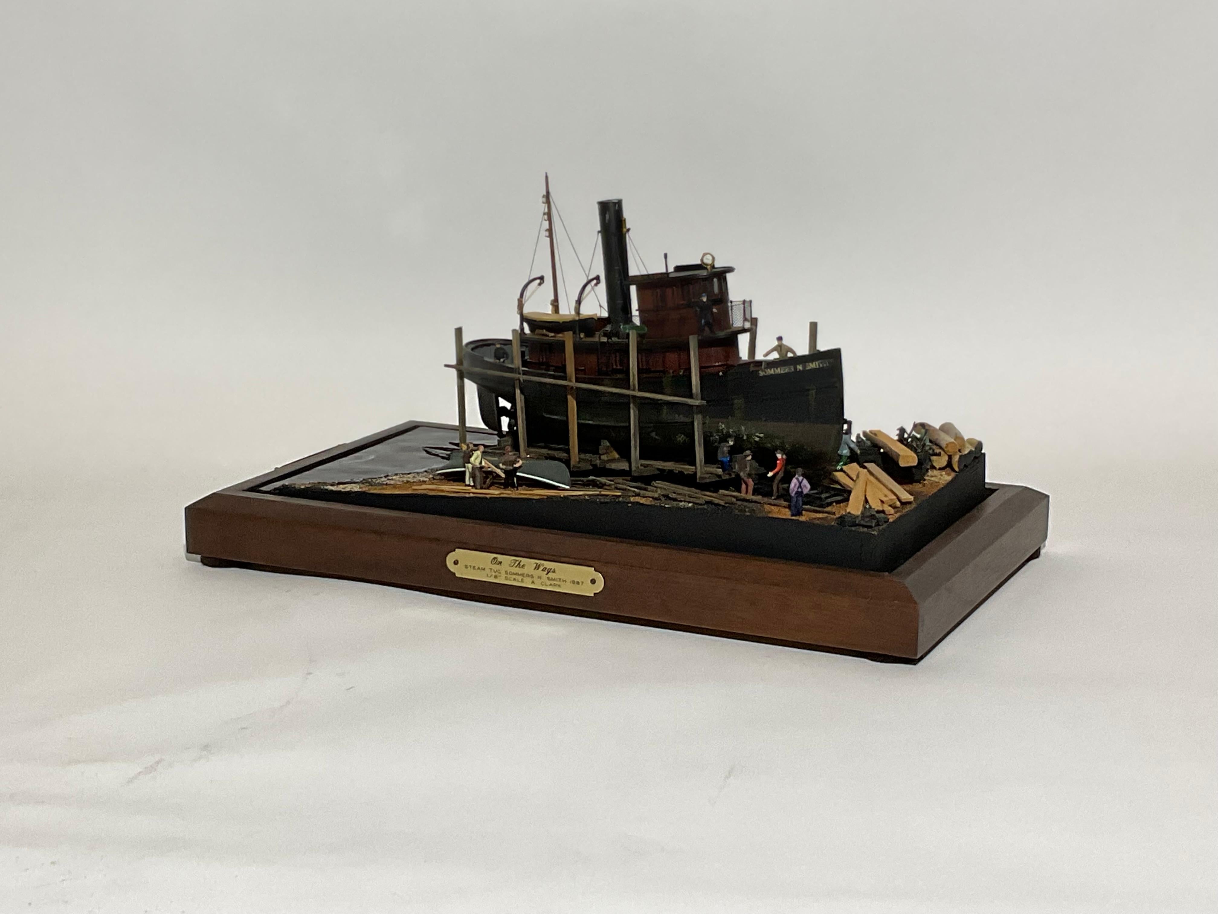 Contemporary On The Ways Tugboat Diorama by Arthur Clark 8282 For Sale