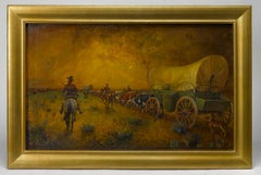 "On to the Promised Land" Unsigned Oil on Board Depicting the Oregon Trail