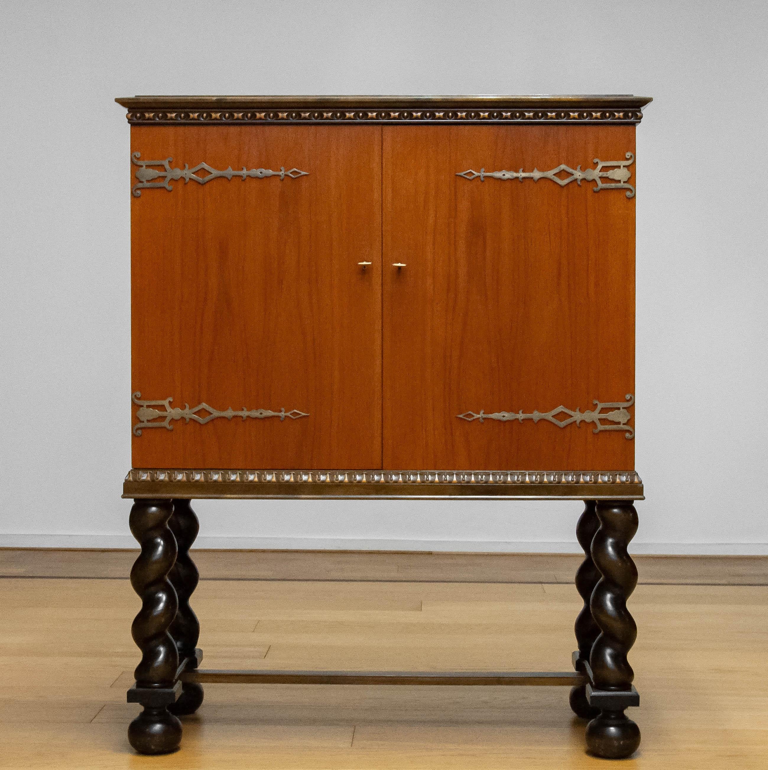 Brass Dry-bar / Cabinet In The Style Of Axel Einar Hjorth For Nordiska Sweden 1940s For Sale