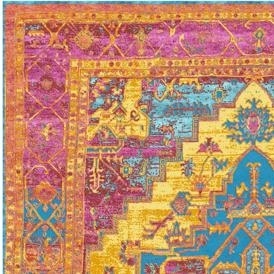 Un magnifique tapis contemporain modernisé au design persan noué à la main avec la laine et la soie les plus fines dans un format de 2,5 x 2,5 mètres.

Par Djoharian Design.

Tapis au design moderne dans le style d'un Heriz persan dans un nouveau