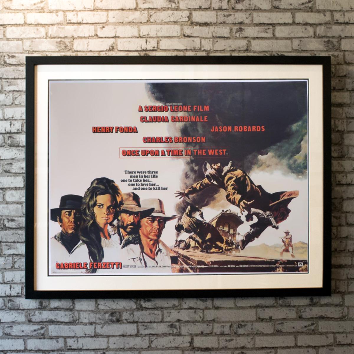 Original poster from the 1969 first release of Sergio Leone's master work in the UK. Probably the best western of all time. There's a single piece of land around Flagstone with water on it, and rail baron Morton (Gabriele Ferzetti) aims to have it,