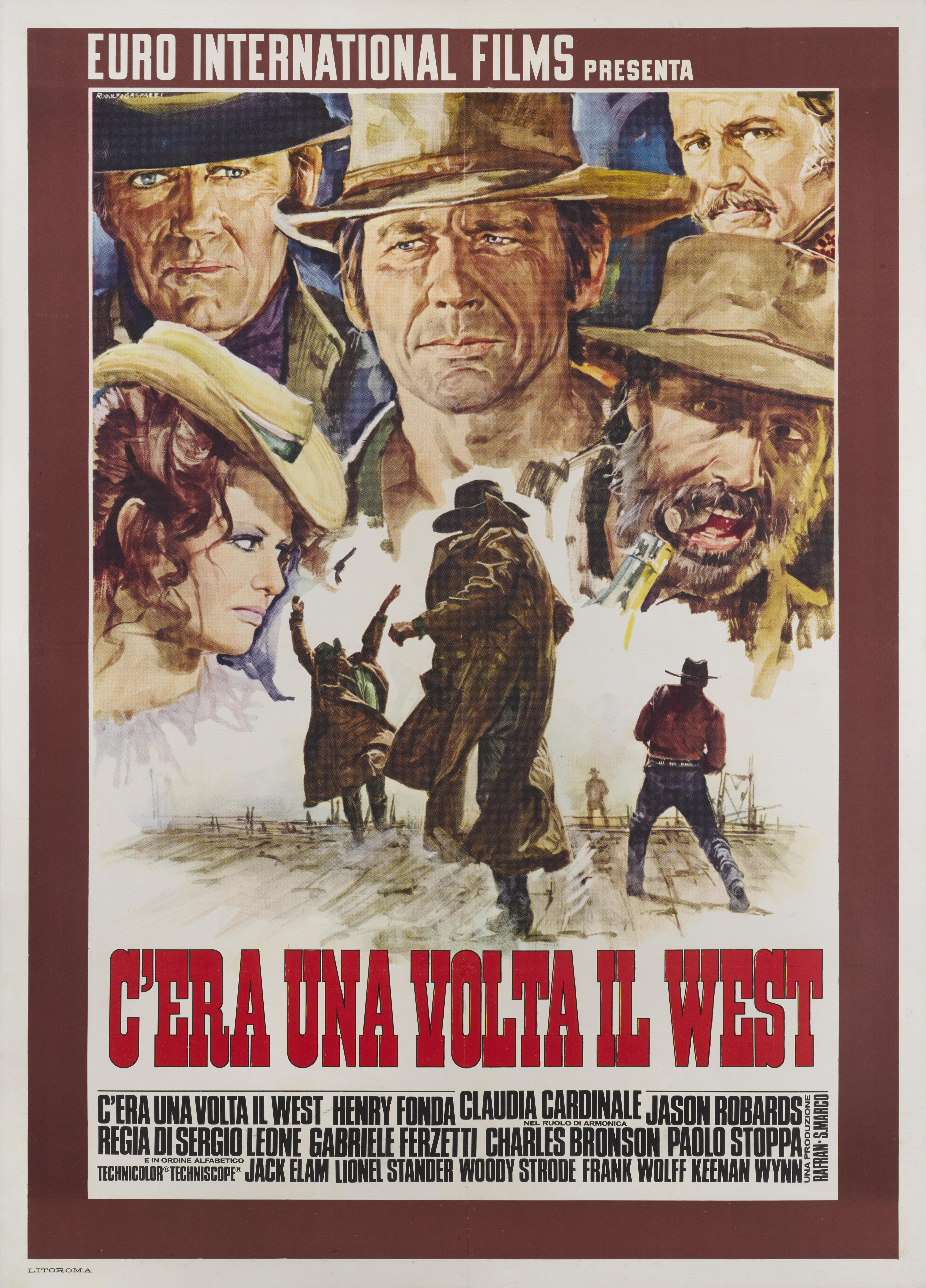 Original Italian film poster for Once Upon a Time in the West (1969)
This Spaghetti Western was directed and co-written (with Sergio Donati) by Sergio Leone, and the score by Ennio Morricone. The film stars Henry Fonda, Charles Bronson, Jason