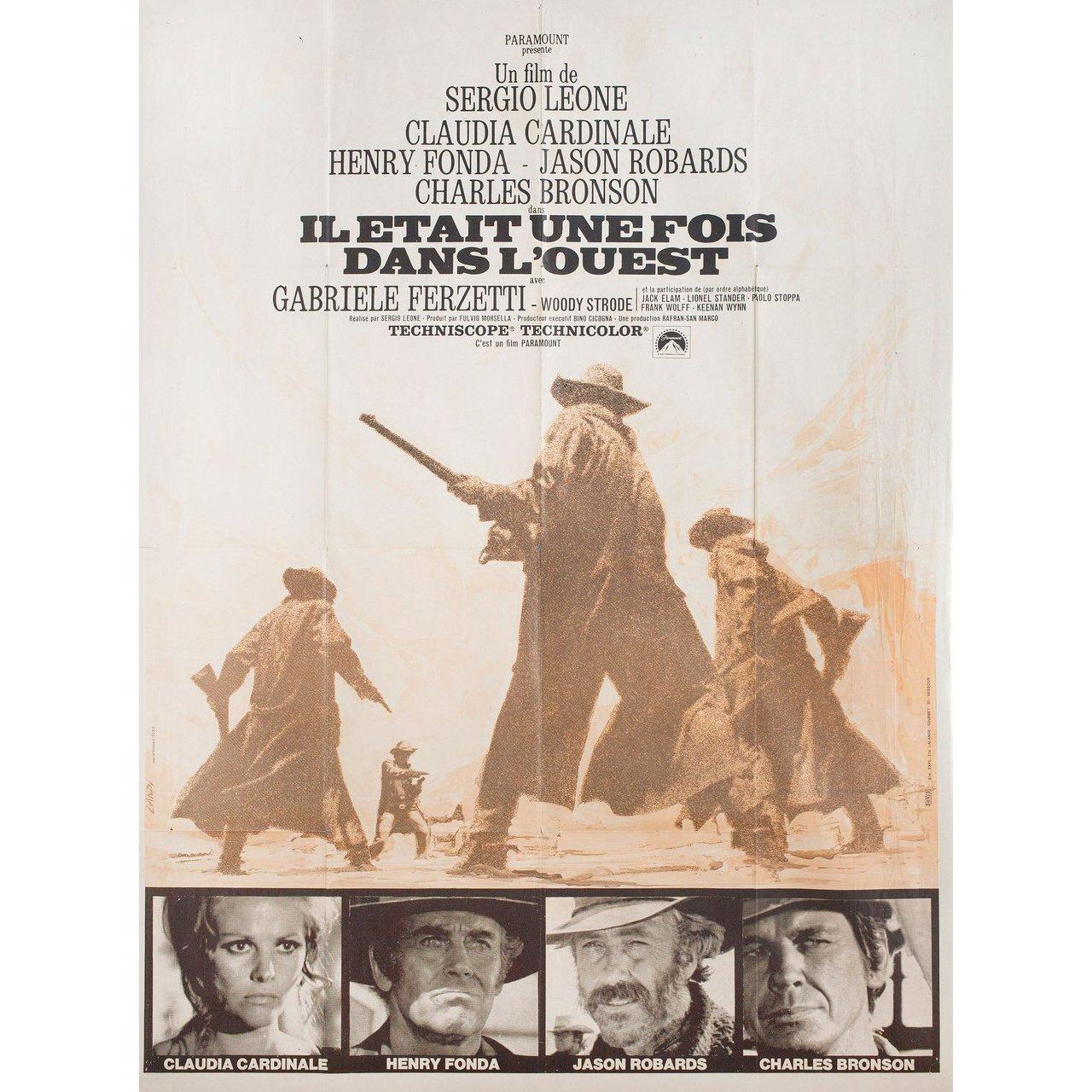Original 1970s re-release French grande poster by Michel Landi for the film Once Upon a Time in the West (C'era una volta il West) directed by Sergio Leone with Claudia Cardinale / Henry Fonda / Jason Robards / Charles Bronson. Good-very good