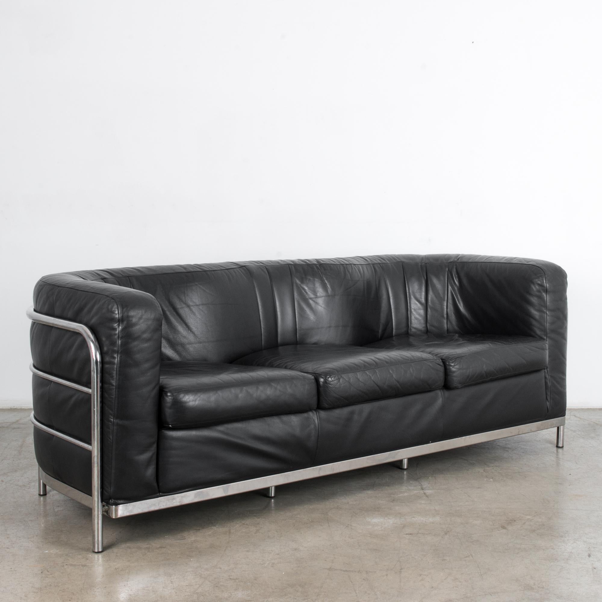 Space Age Onda 1030 Black Leather Sofa by Paolo Lomazzi
