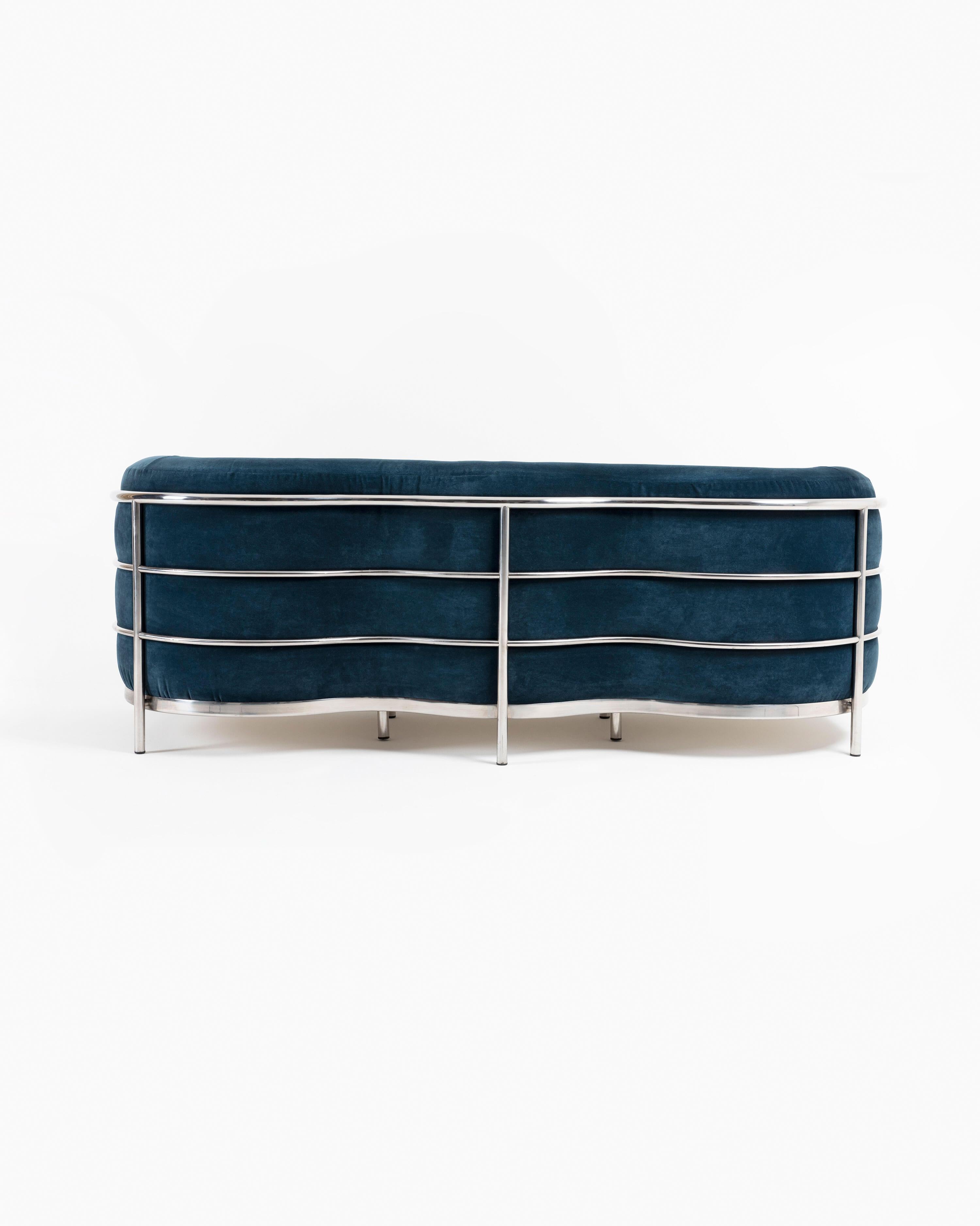 Onda 3-Seater Sofa for Zanotta, Chrome Steel Frame, Teal Velvet Upholster, 1970s In Excellent Condition For Sale In Beverly Hills, CA