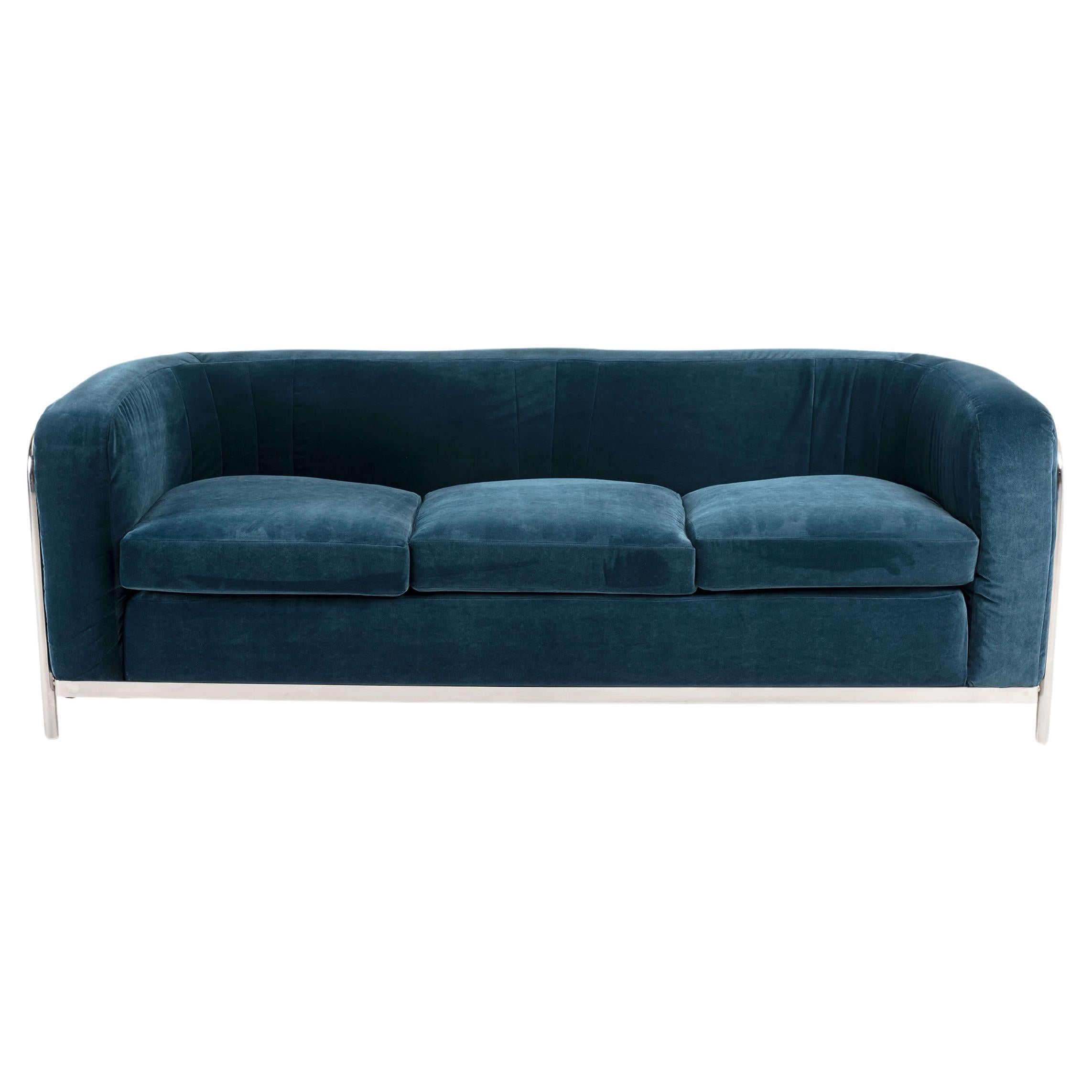 Onda 3-Seater Sofa for Zanotta, Chrome Steel Frame, Teal Velvet Upholster, 1970s
