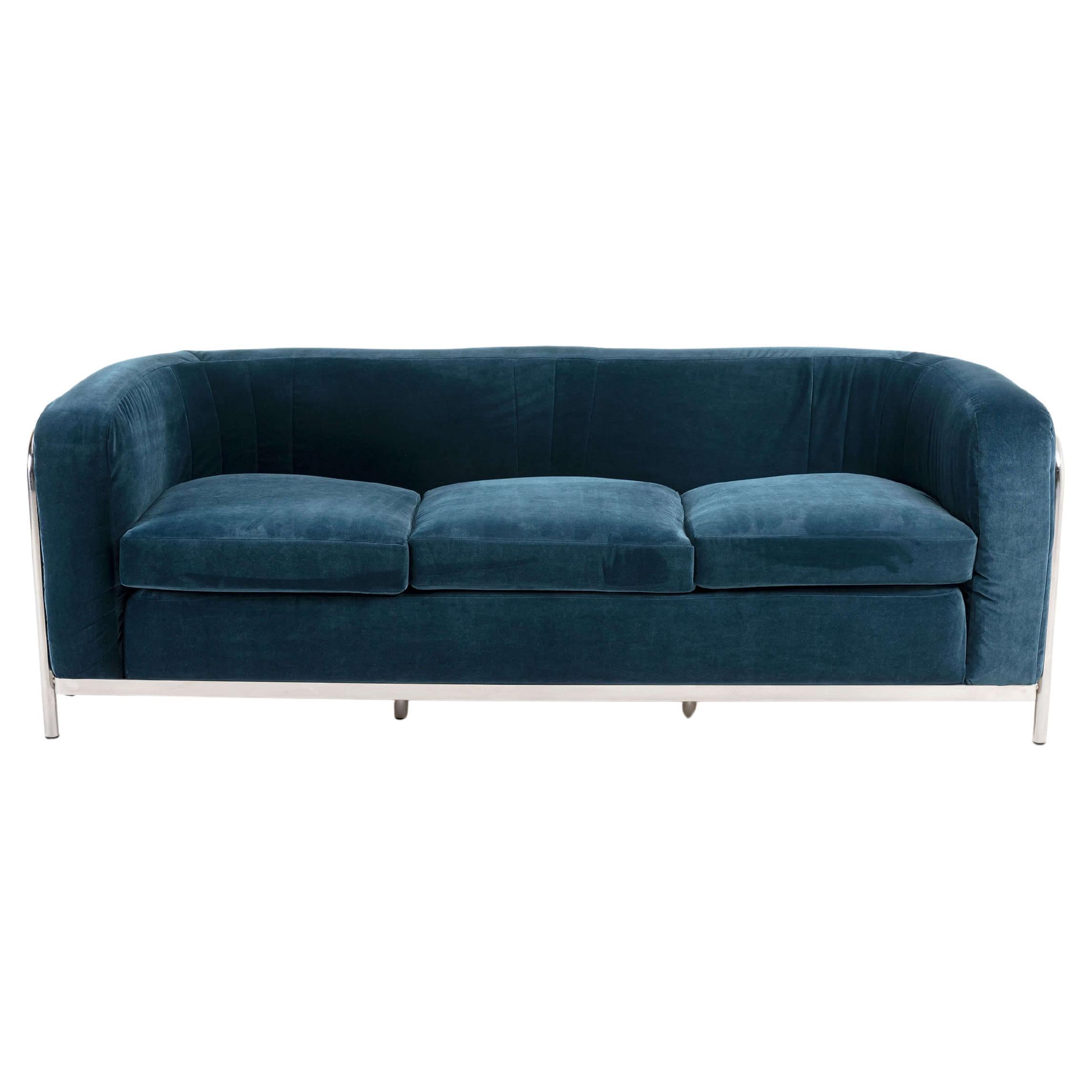 Onda 3-Seater Sofa in for Zanotta with Chrome Steel Frame and Velvet Upholstery in vendita