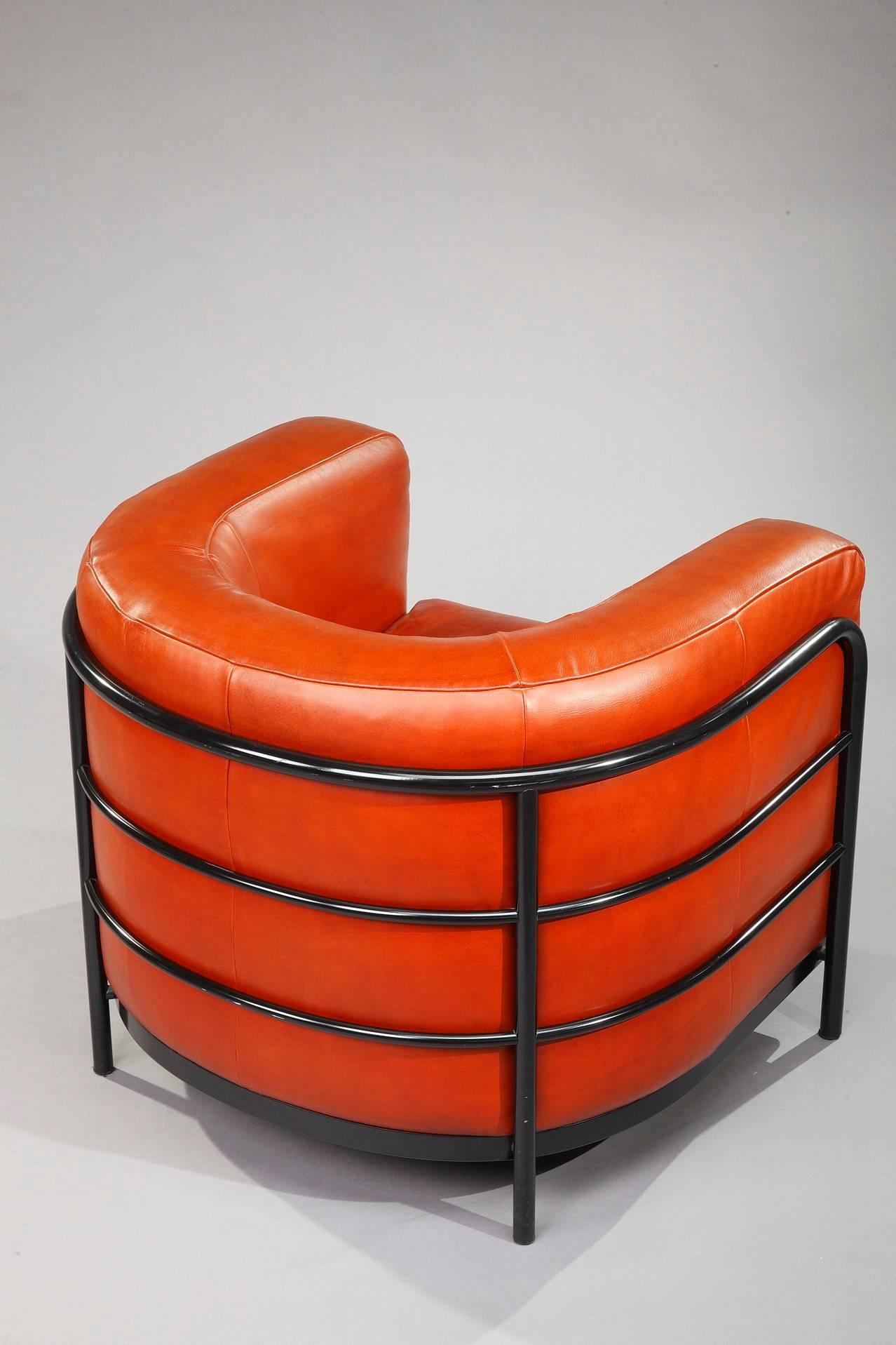 Onda Armchair in Leather and Black Lacquered Metal by Zanotta In Good Condition In Paris, FR