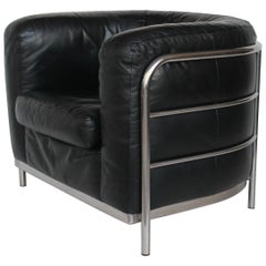 "Onda" Black Leather and Steel Armchair by De Pas, D'urbino Lomazzi for Zanotta