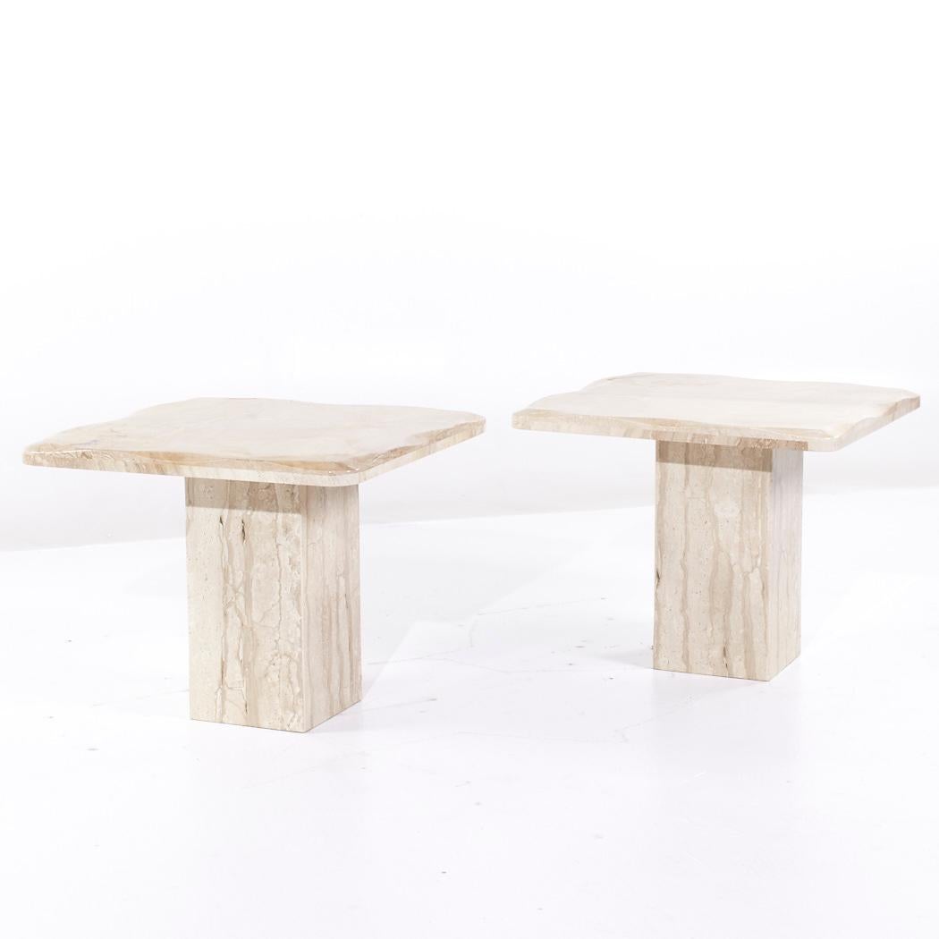 Onda Mid Century Beveled Marble Side Tables - Pair

Each side table measures: 27.5 wide x 27.5 deep x 22.5 inches high 

All pieces of furniture can be had in what we call restored vintage condition. That means the piece is restored upon purchase so