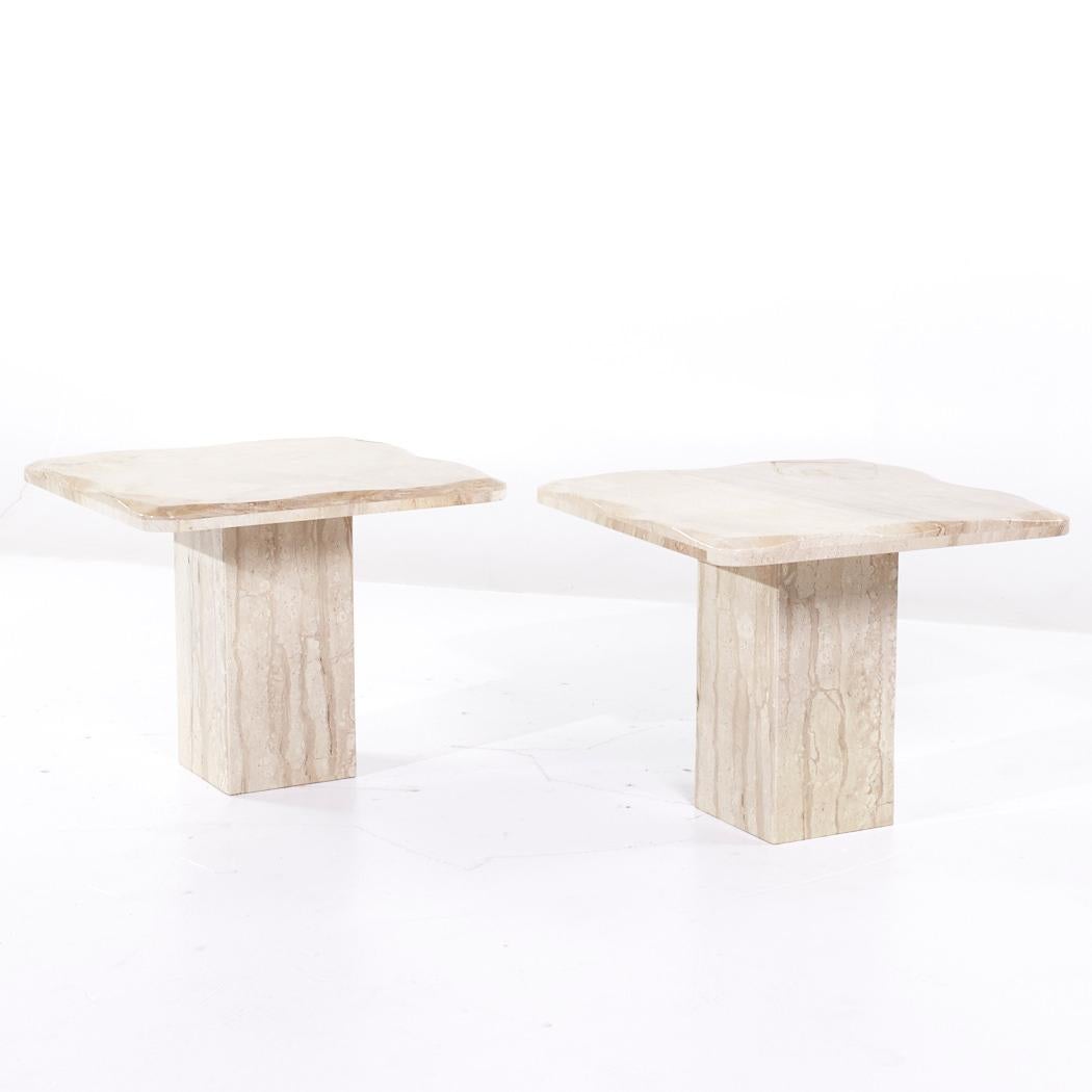 Mid-Century Modern Onda Mid Century Beveled Marble Side Tables - Pair For Sale