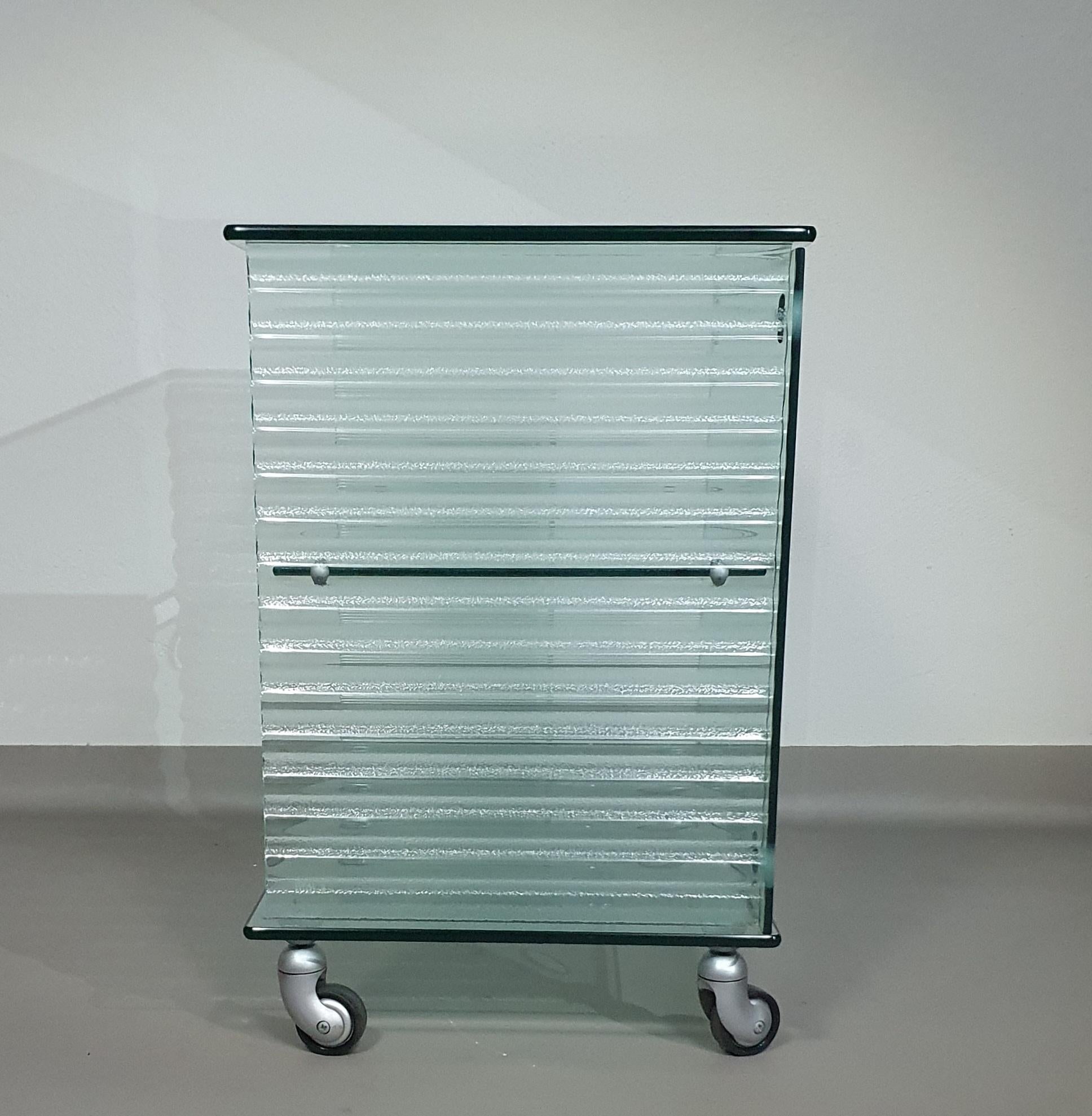 Unknown Onda Series Glass Media Cabinet by Ron Arad for Fiam, Italy, 1980 For Sale