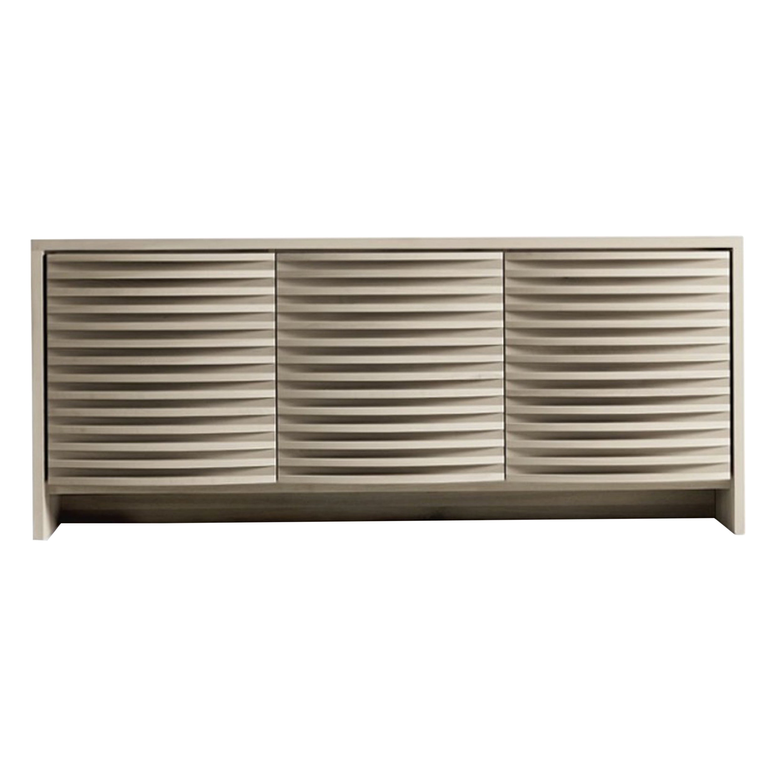 Onda Solid Wood Sideboard, Walnut in Hand-Made Natural Grey Finish, Contemporary
