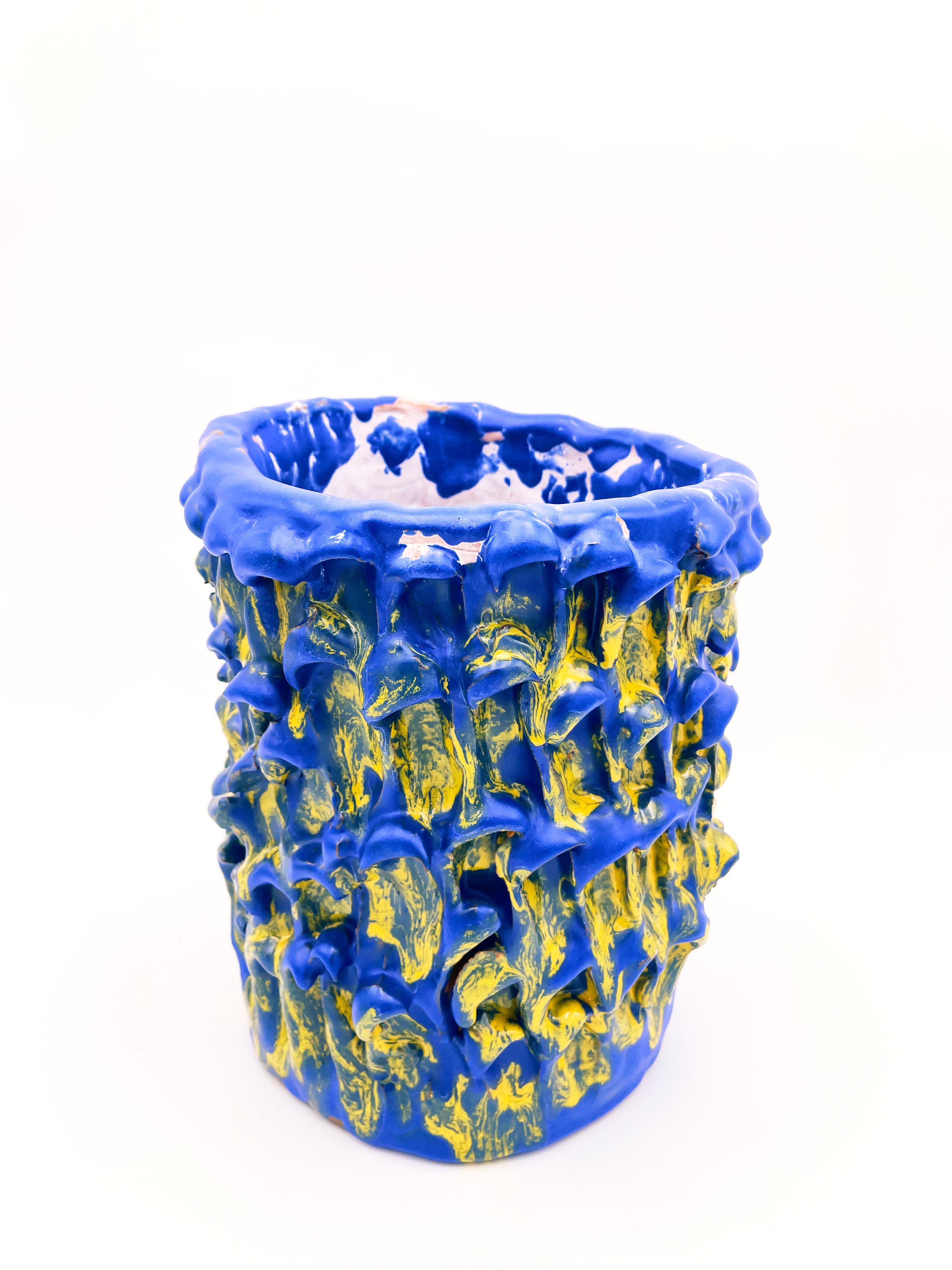 Organic Modern Onda Vase, Egyptian Blue and Sunflower Yellow For Sale