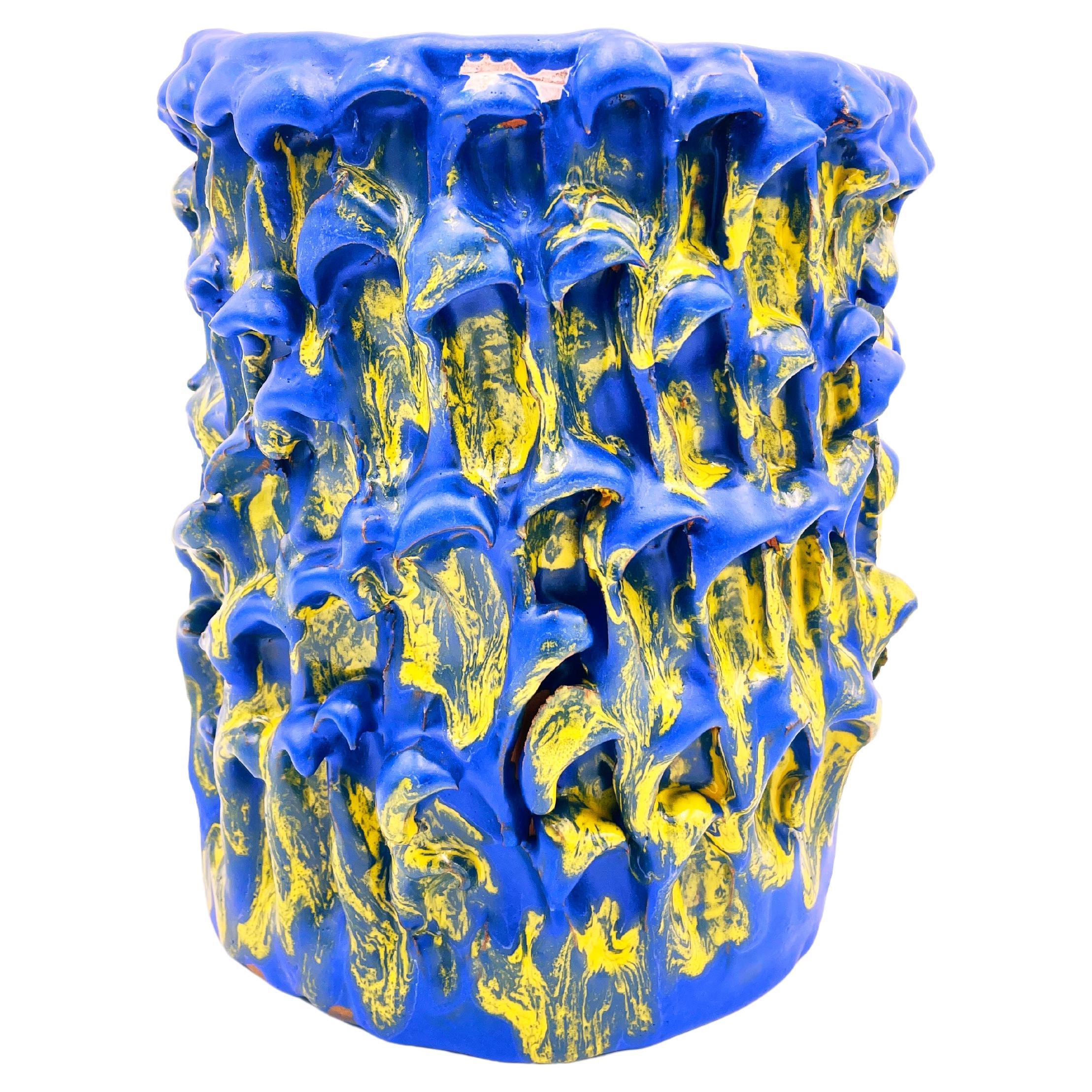 Vase Onda, bleu égyptien et jaune tournesol en vente
