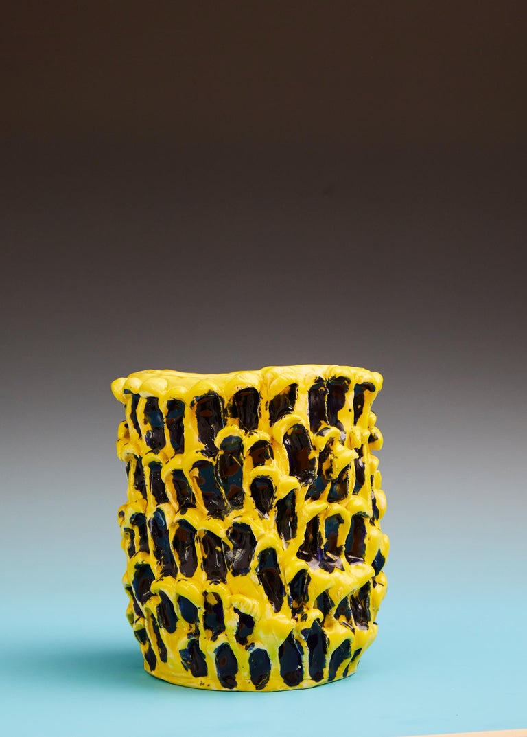 Onda Vase, in Cadmium Yellow and Izmir Blue 01 For Sale at 1stDibs