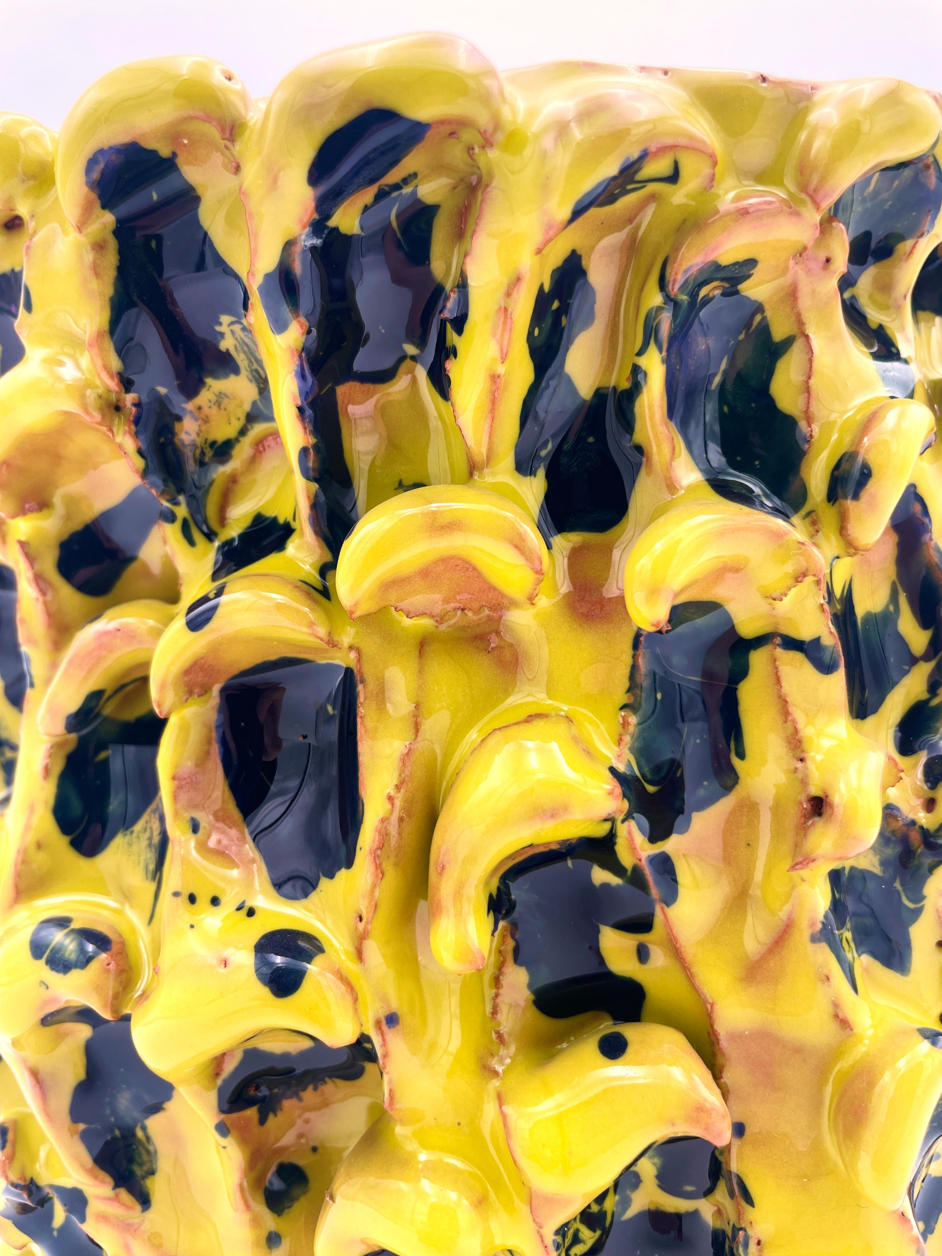 Organic Modern Onda Vase, in Cadmium Yellow and Izmir Blue 01 For Sale