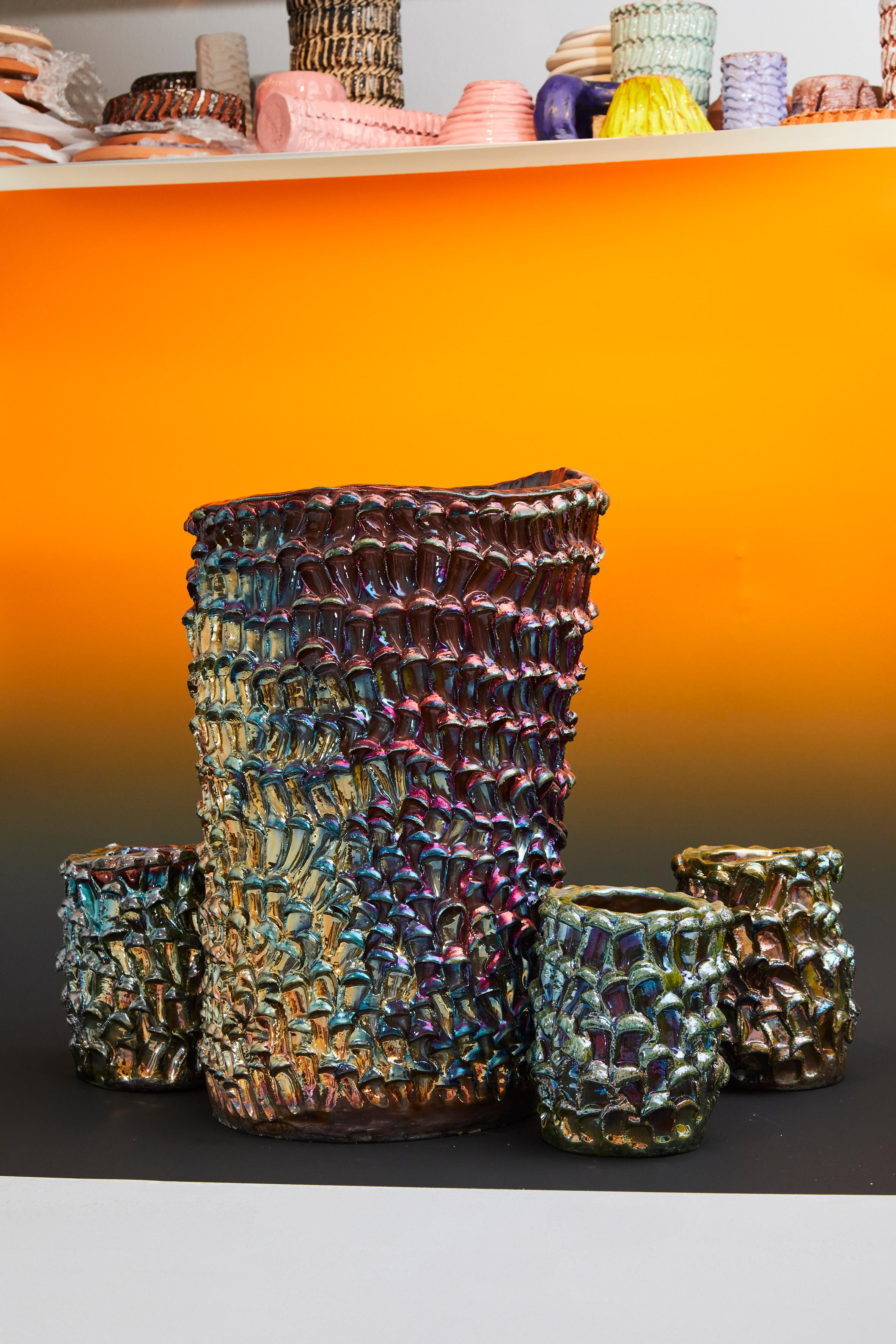 Onda Vase, Iridescent Metallic Raku N. 02 For Sale 2