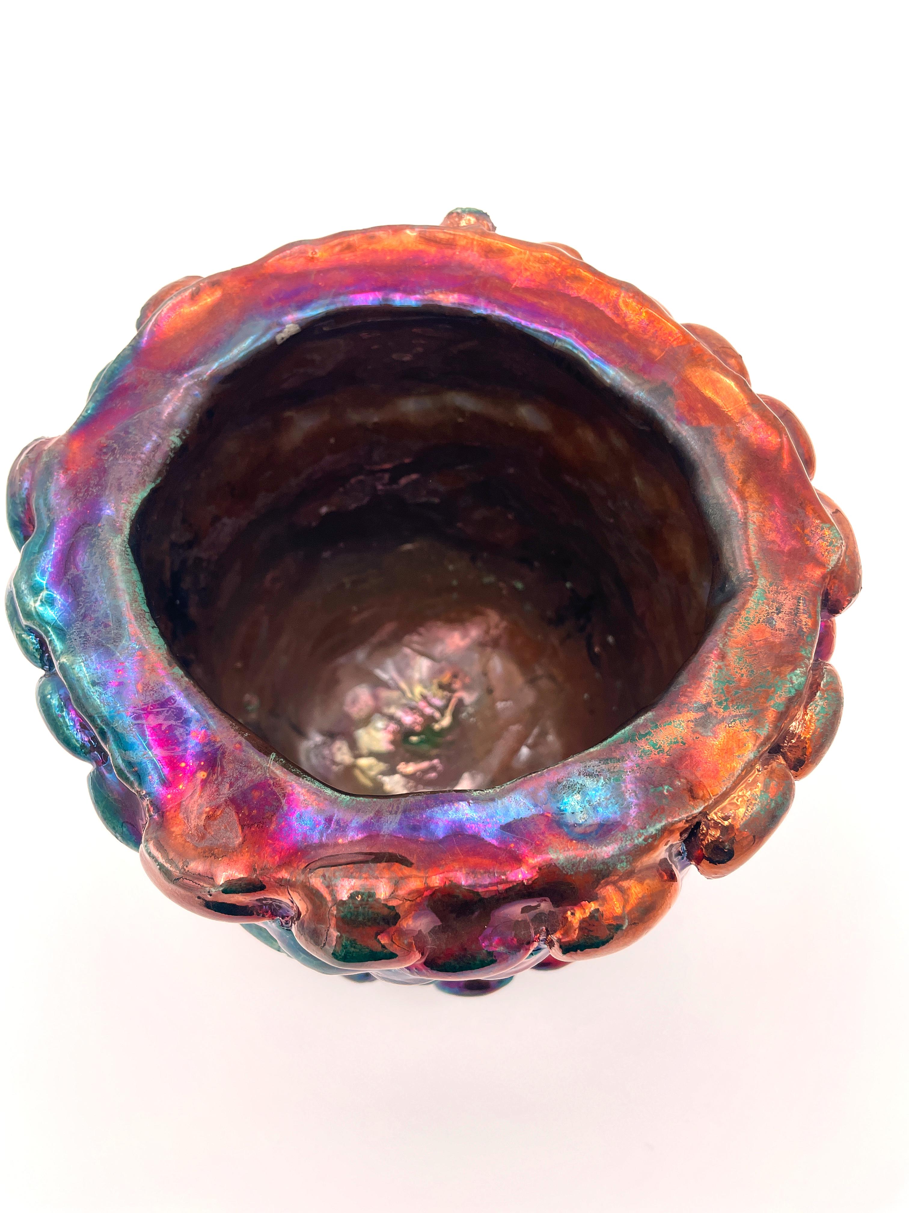Céramique Vase Onda, Raku métallisé irisé N. 02 en vente